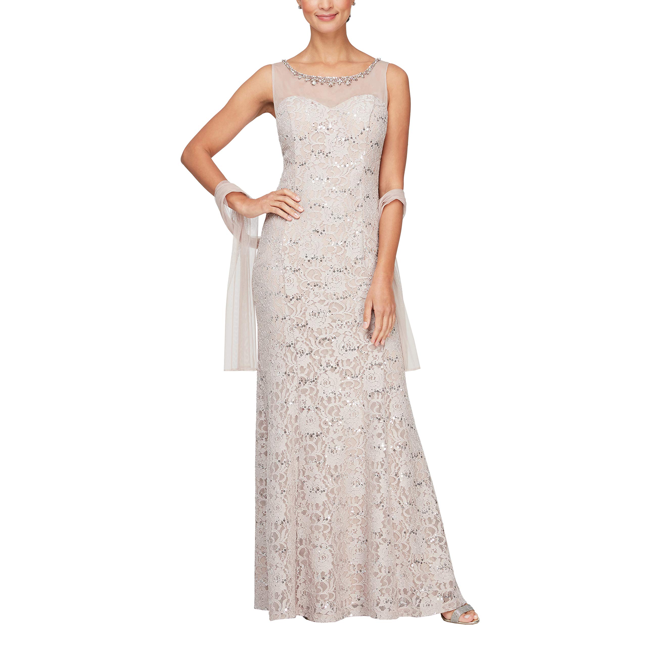 Alex Evenings Women's Long Sleeveless Formal Dress with Detachable Shawl - Perfect for Evening Gowns, Cocktail Parties, Weddings & Special Occasions