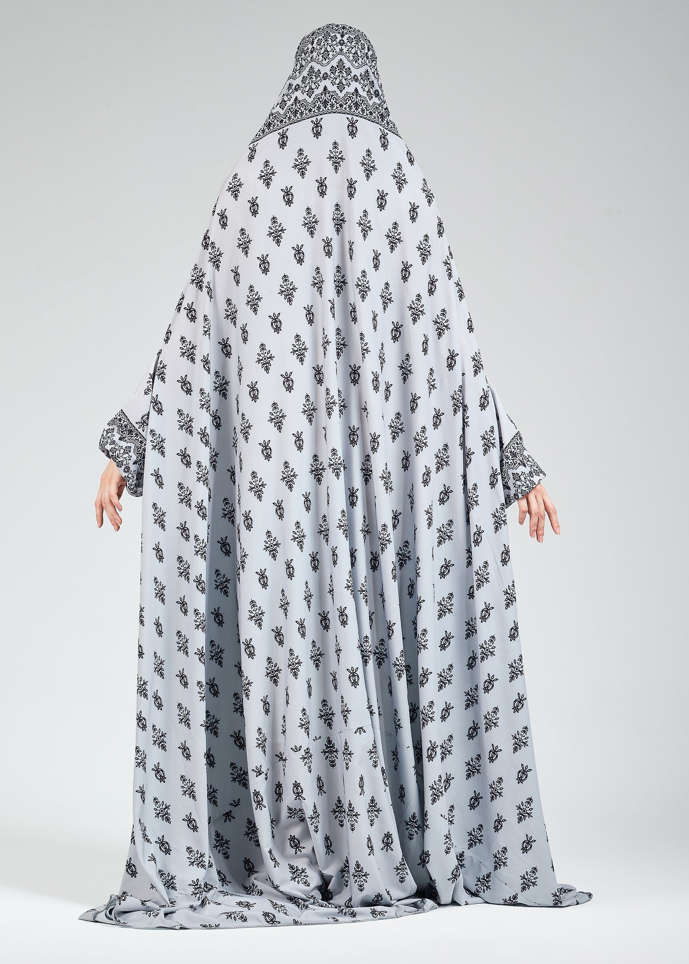 Elegant Black and White Floral Satin Gown Dress with Elastic Cuffs - Perfect for Evening Parties, Weddings & Special Occasions