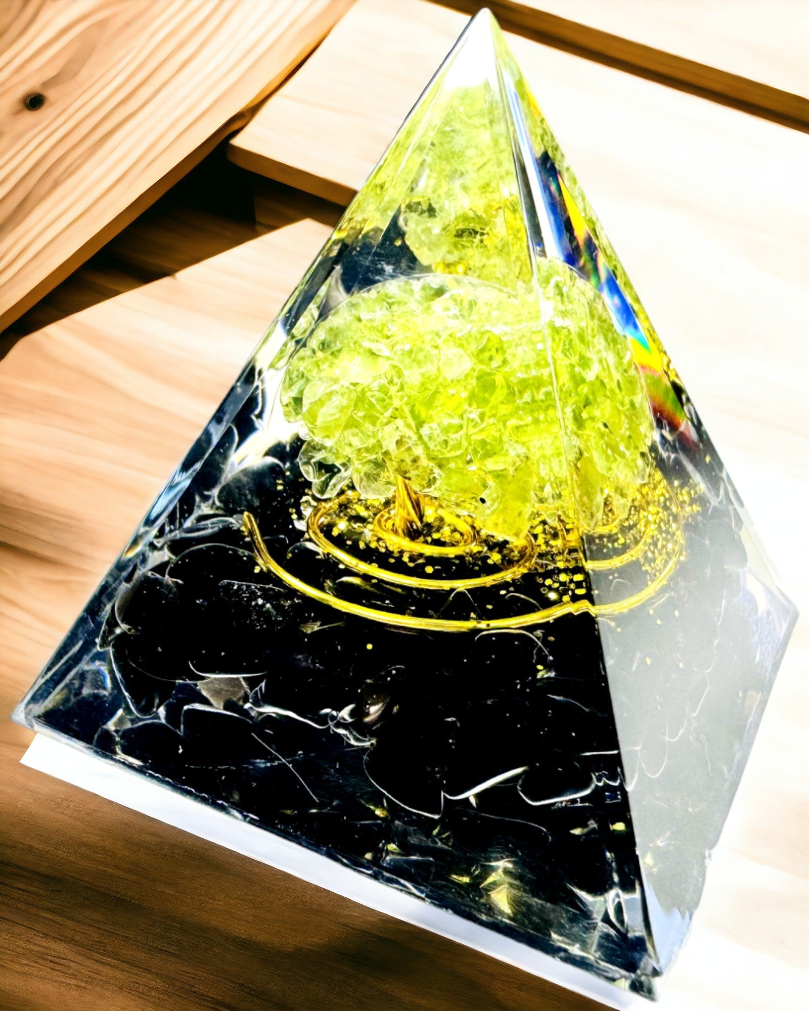 Orgonite Reiki Pyramid with Natural Crystals - Chakra Energy Balance Decor for Meditation, Yoga & Spiritual Healing | Feng Shui Home Office Gift