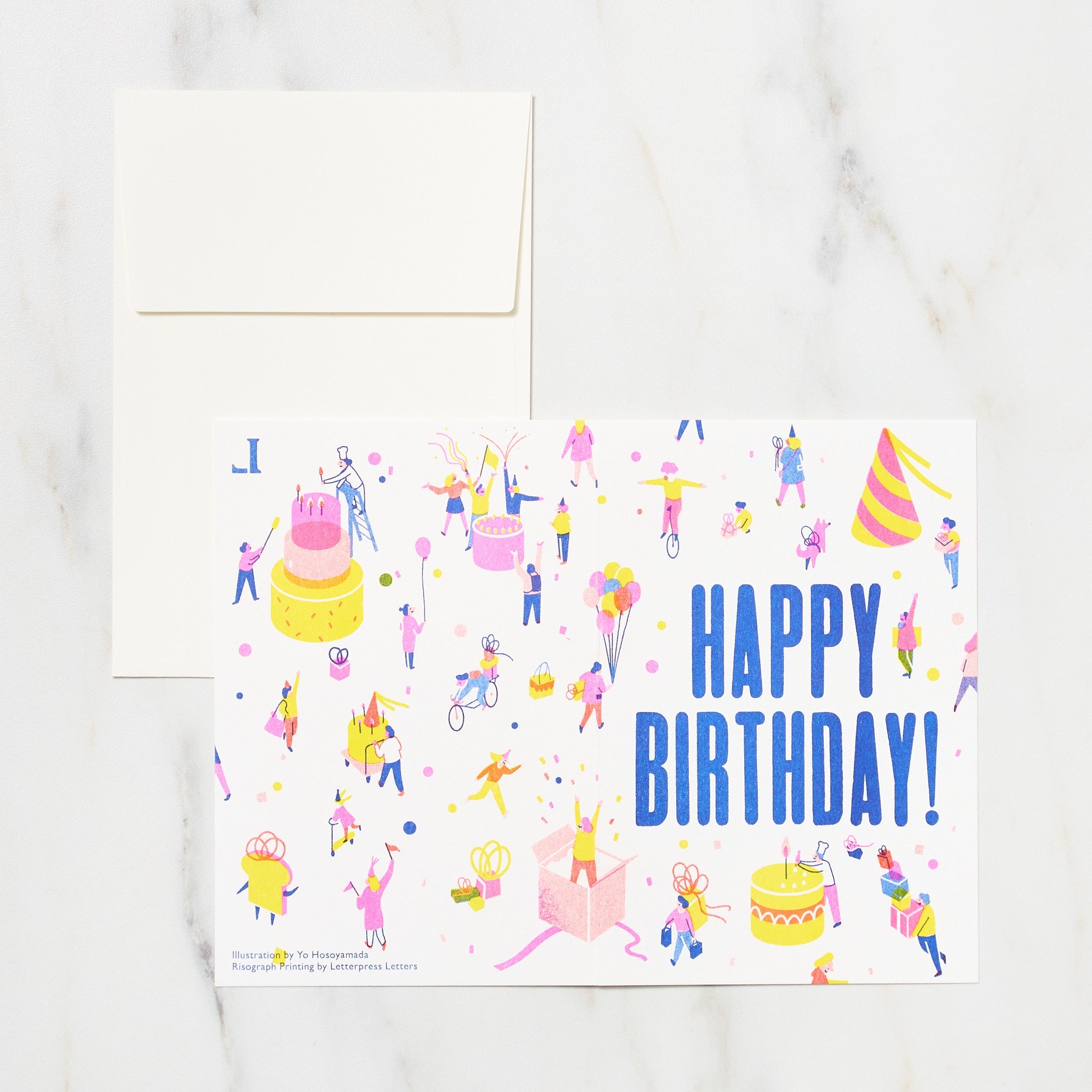 Happy Birthday Yo Hosoyamada Risograph Greeting Card - Handmade Letterpress Design for Birthdays, Anniversaries & Special Occasions - Perfect for Gifts, Parties & Celebrations