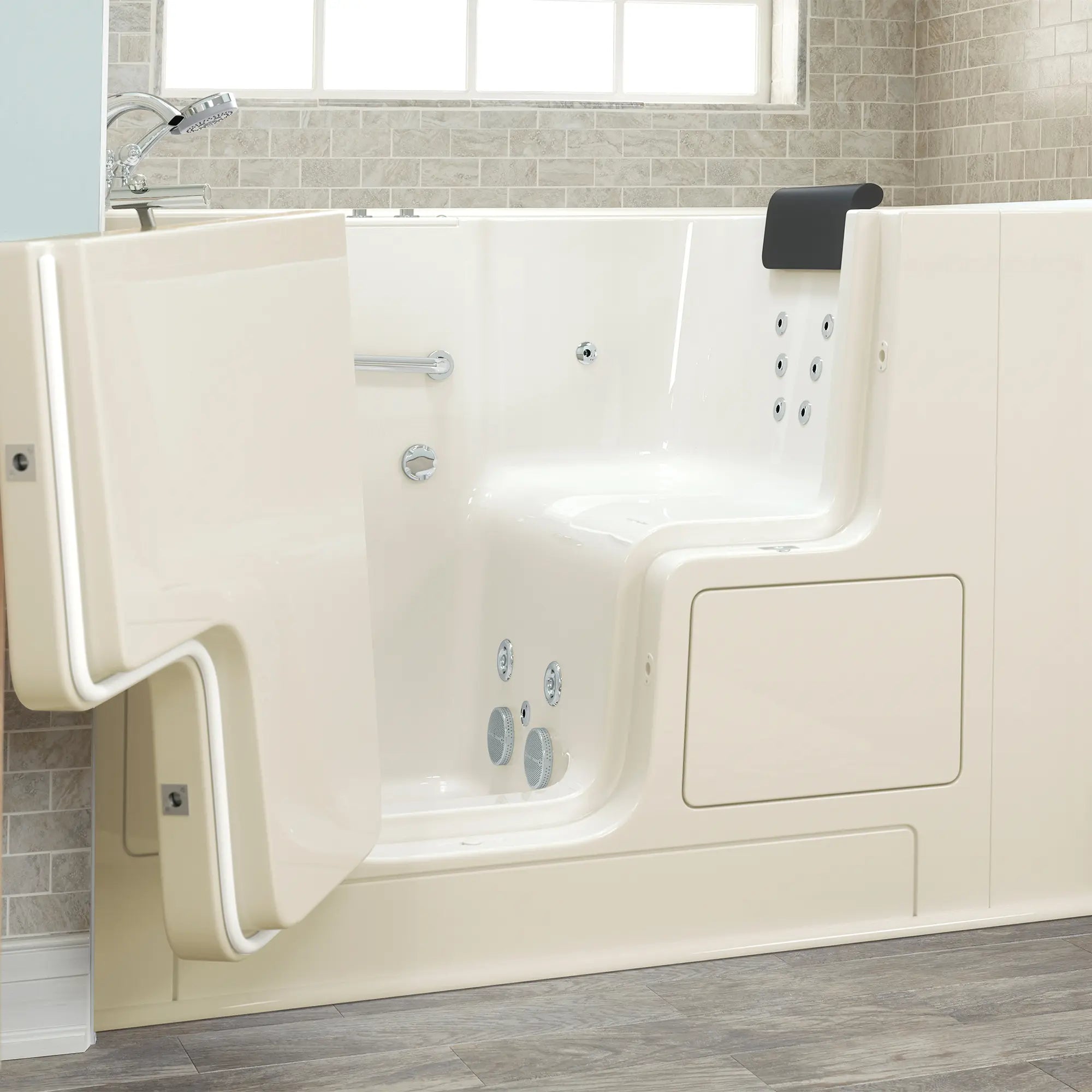 Premium 32 x 52 Inch Gelcoat Walk-In Bathtub with Whirlpool System - Left Hand Drain & Faucet - Ideal for Elderly & Mobility Support, Spa Relaxation at Home