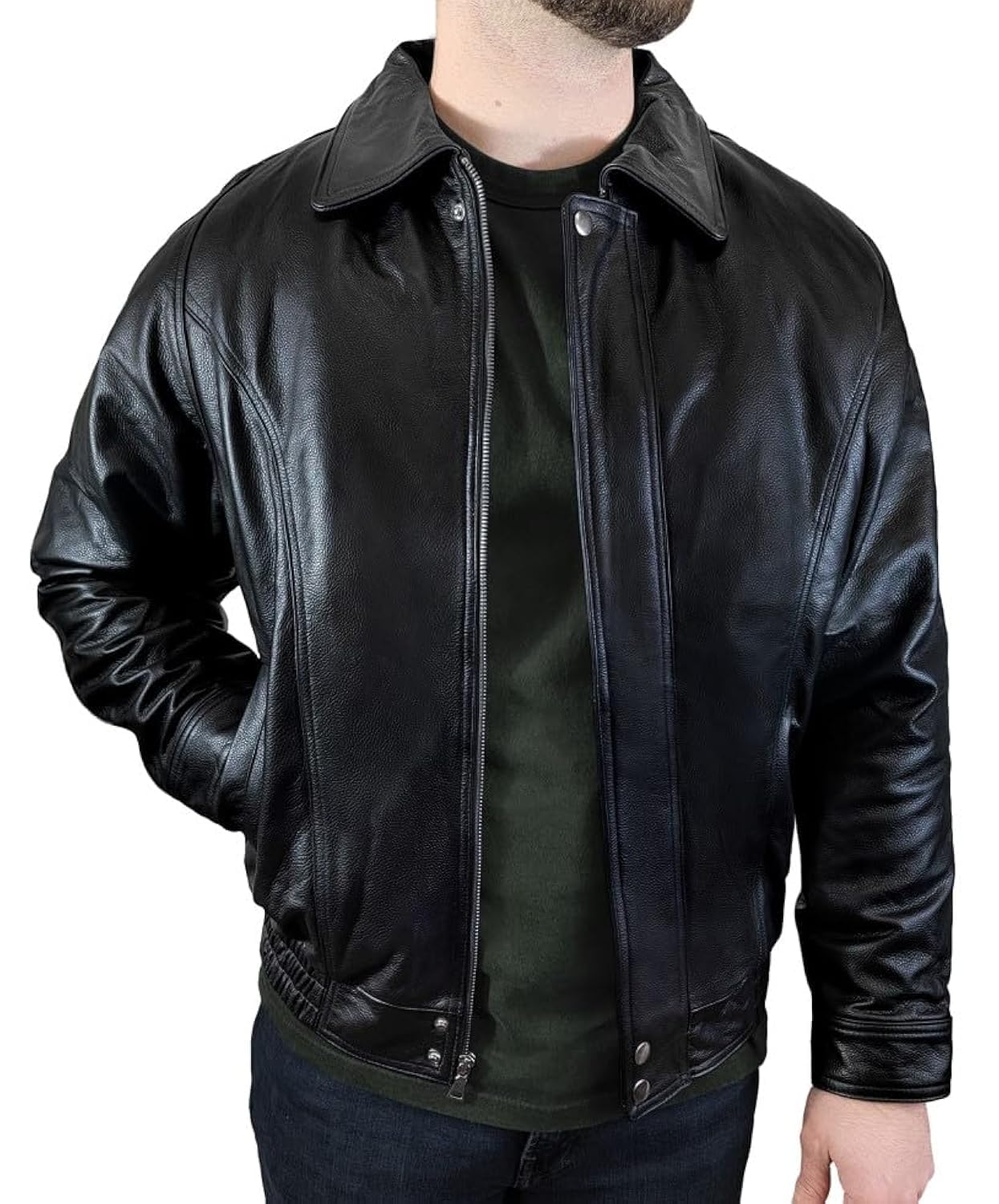 Men's Genuine Leather Bomber Jacket - Classic Motorcycle Jacket with Removable Zip-In Liner | Stylish Outerwear for Riding, Casual Wear & Night Out