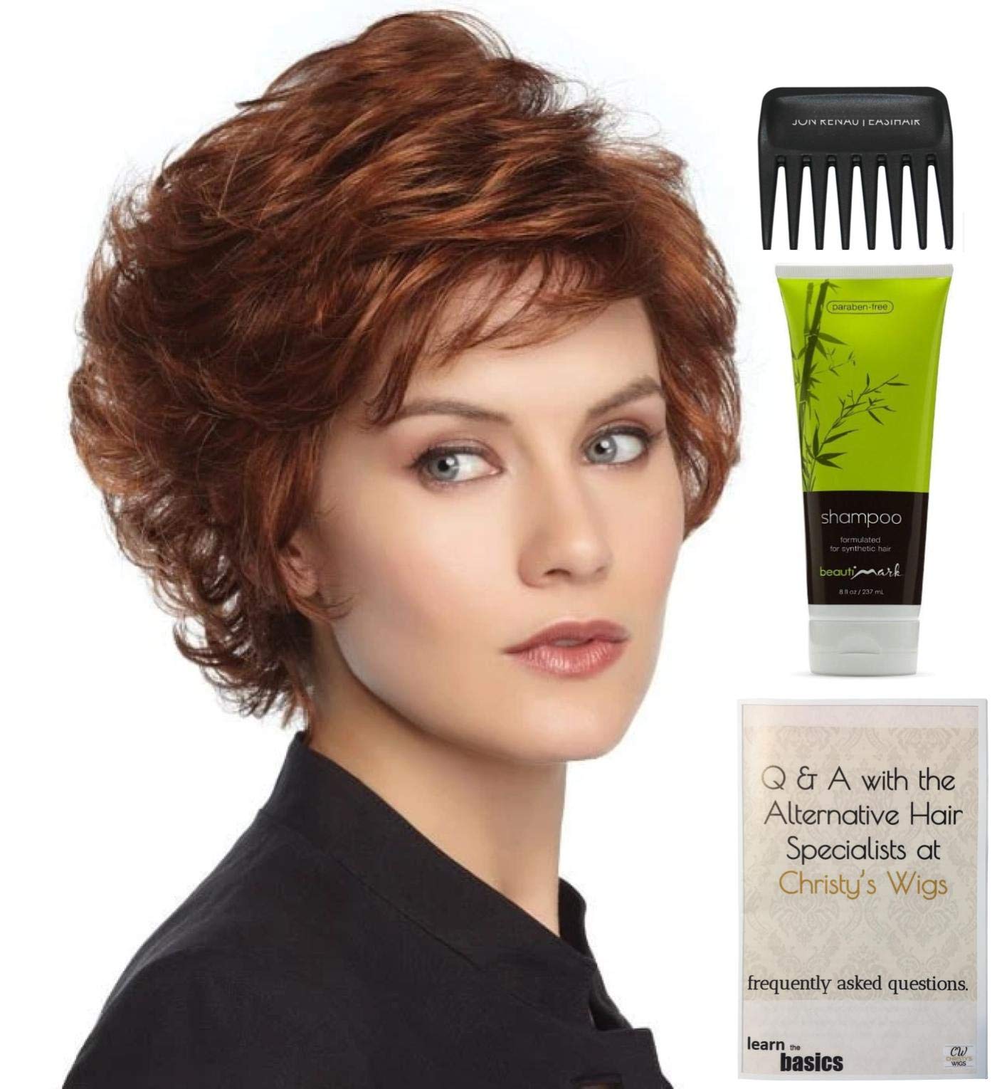 Gabor Belle Wig Bundle - 4 Piece Set (GL10-12 Color) with Christy's Wigs Q&A Booklet, BeautiMark Synthetic Shampoo & Wide Tooth Comb | Perfect for Cosplay, Daily Wear & Hair Care