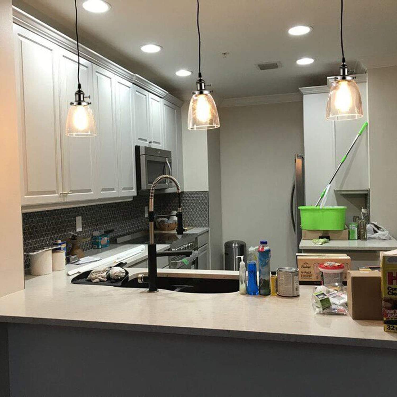 Kiven 3-Lights H-Shaped Track Pendant Lighting Fixture - Black Modern Kitchen Island Chandelier with Clear Glass Shades, Triple Head Hanging Ceiling Light (Bulbs Not Included) | Perfect for Dining Rooms, Kitchen Islands, and Contemporary Home Decor