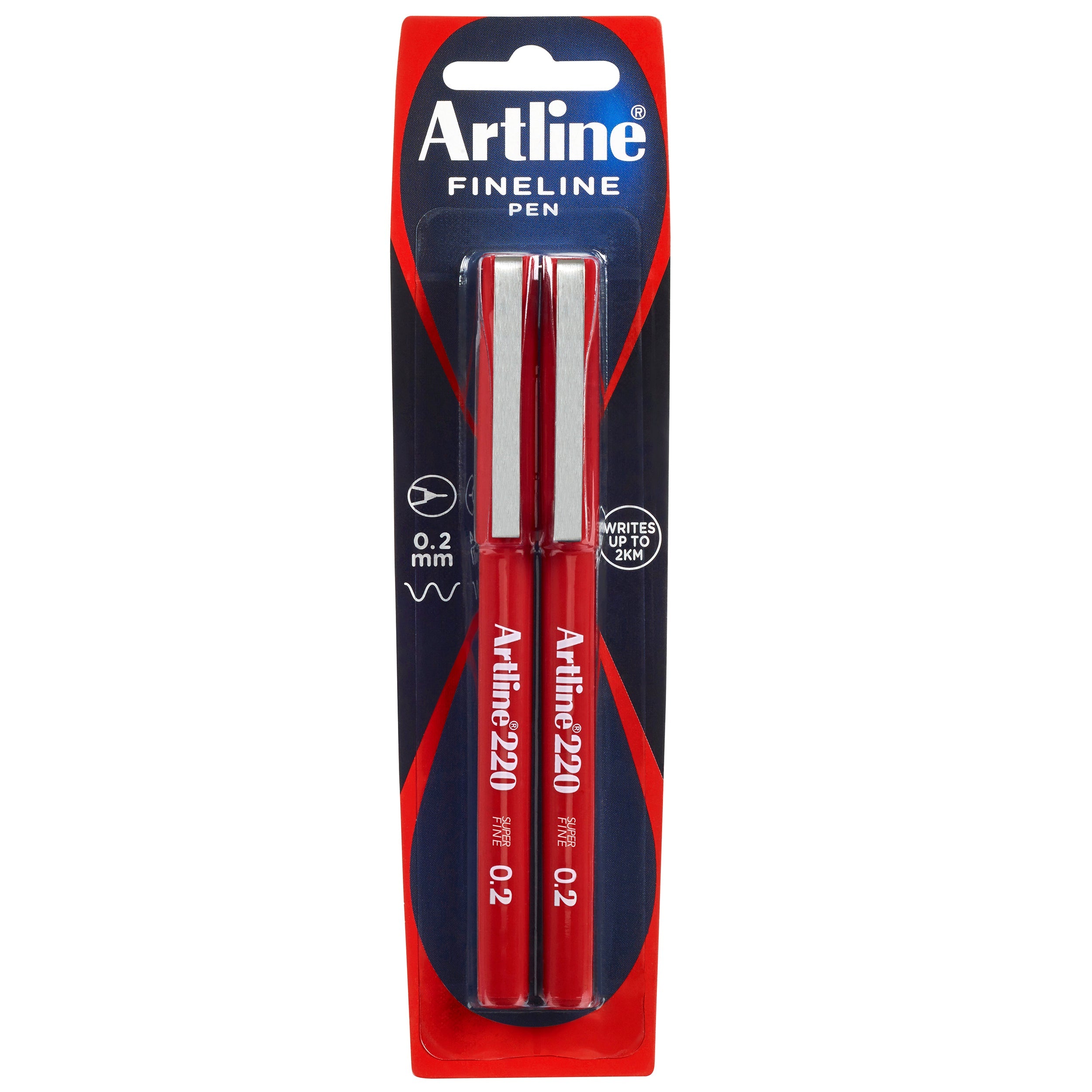 Artline 220 Fineliner Pen 0.2mm Fine Tip Red Marker - 2 Pack Set for Sketching, Journaling & Office Use