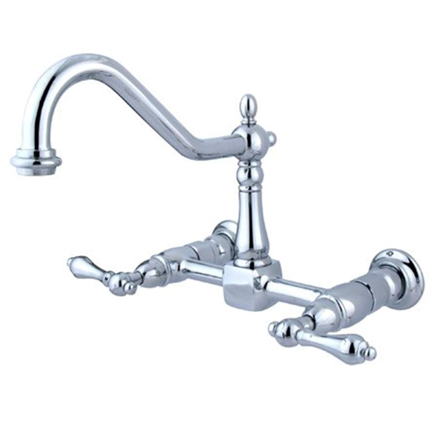 Heritage Double Handle Widespread Wall Mount Kitchen Faucet in Oil Rubbed Bronze Finish - No Side Spray | Perfect for Farmhouse, Vintage & Rustic Style Kitchens