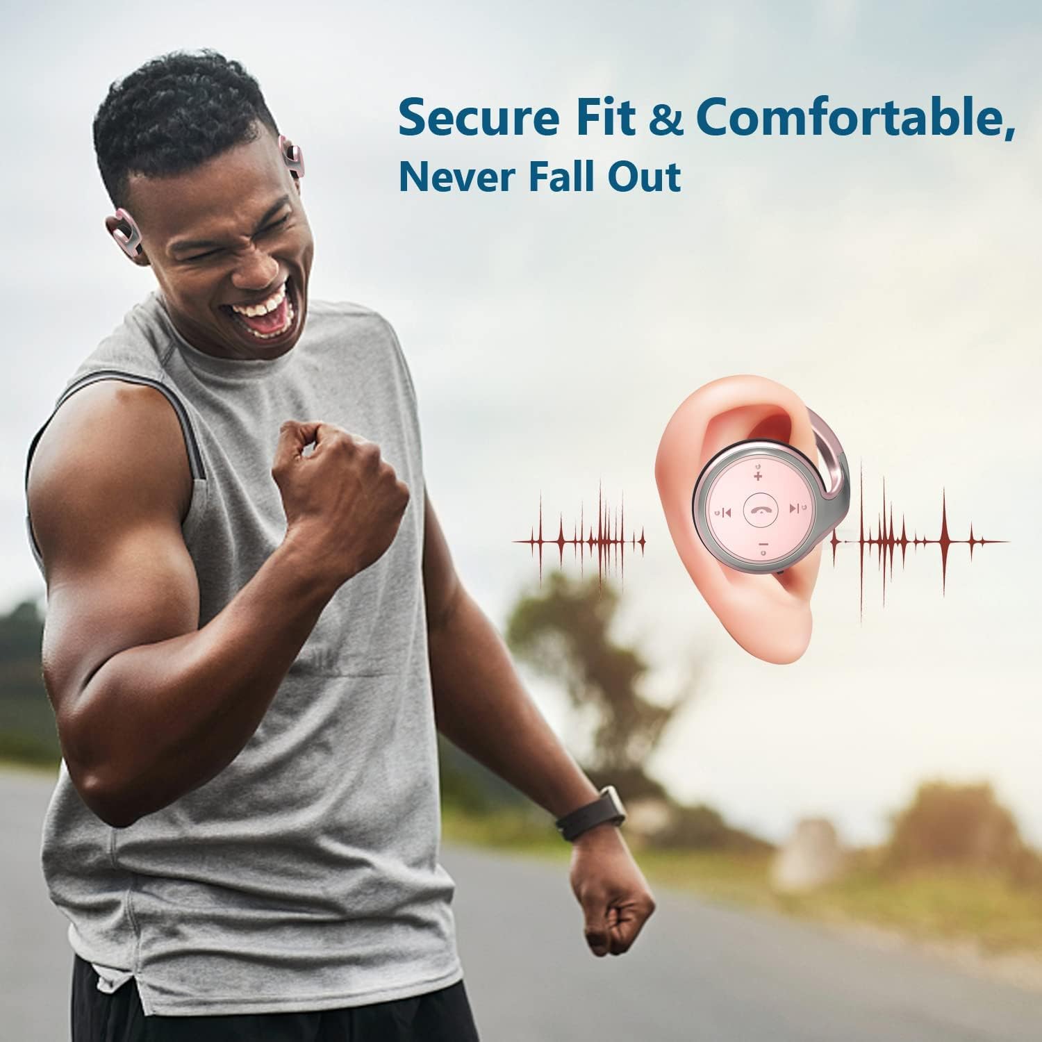 Behind The Ear Headphones, Lightweight Wireless Bluetooth Sports Headphones with Microphone - Sweatproof, Foldable Design & Carrying Case (Gold) - Perfect for Running, Gym Workouts & Outdoor Activities
