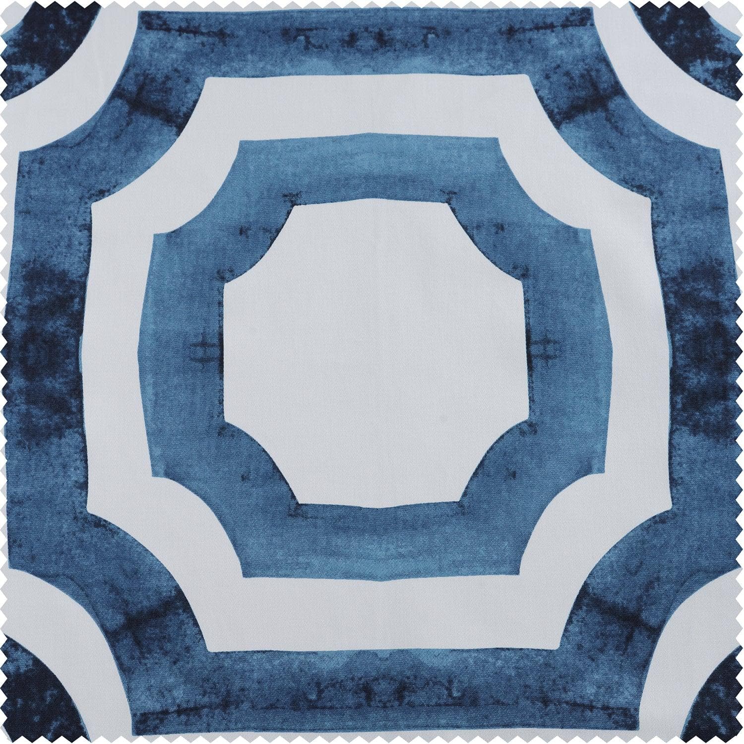 Mecca Blue Geometric Print Cotton Custom Curtains - Modern Window Treatments for Living Room, Bedroom & Office Decor