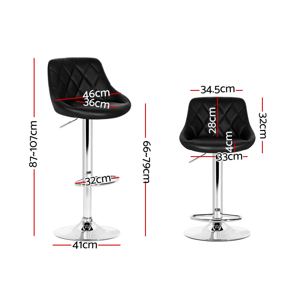 2 Pack Black Leather Bar Stools with Padded Seats and Gas Lift Mechanism - Perfect for Kitchen Islands, Home Bars, and Counter Height Dining