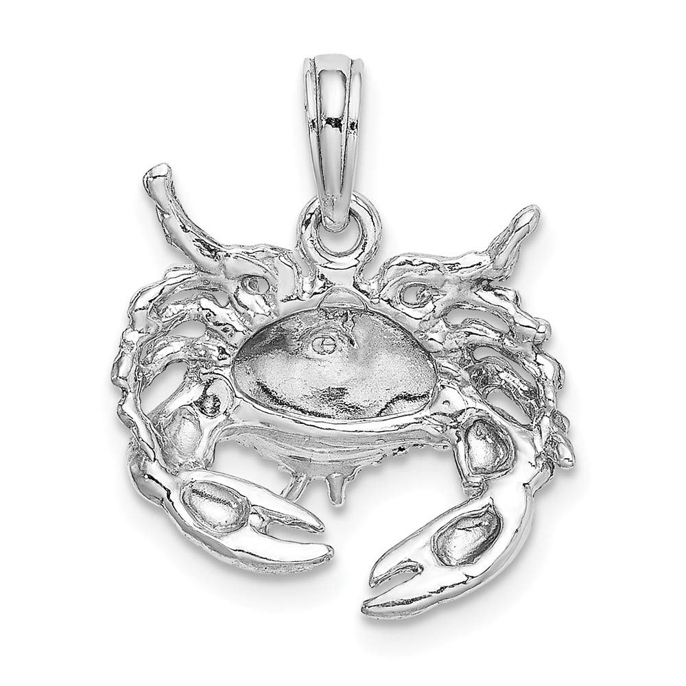 14K White Gold Crab Pendant with White Stones - High Polish 2D Design | Perfect for Beach Lovers, Summer Jewelry & Unique Gifts
