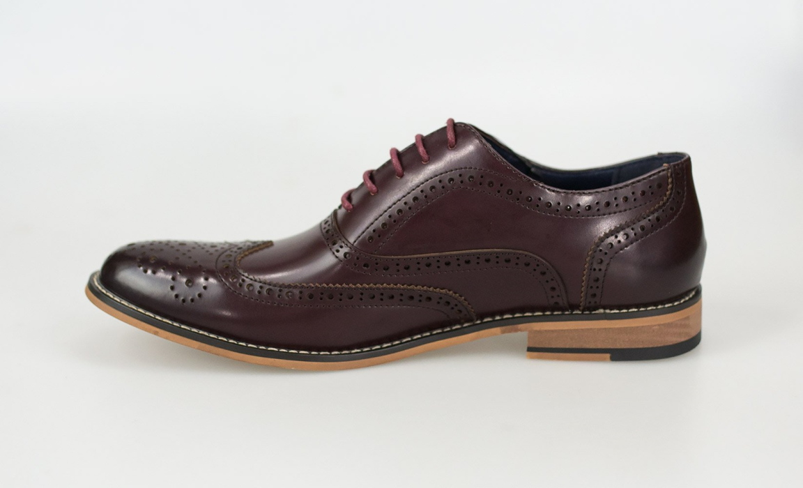 Cavani Men's Oxford Wine Brogue Dress Shoes - Classic Wingtip Formal & Business Attire for Weddings, Office & Special Occasions