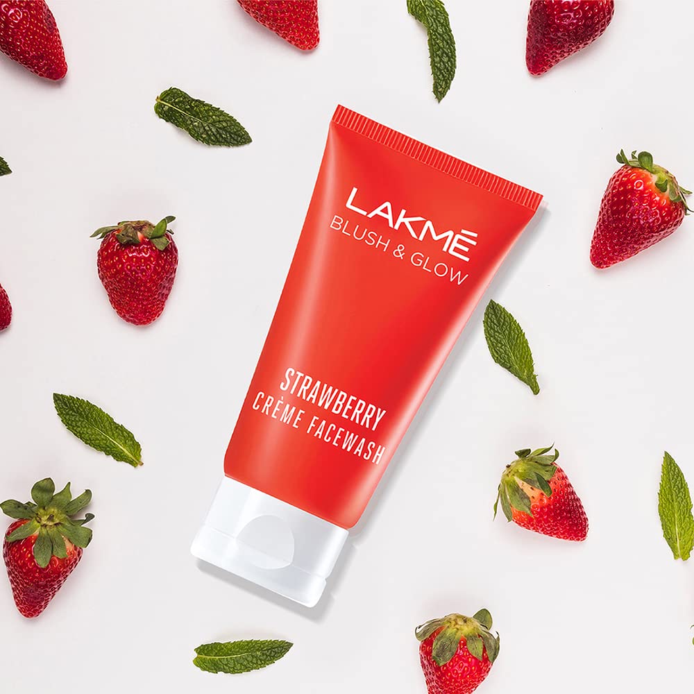 LAKMÉ Strawberry Creme Face Wash 100g & Lakme Rose Face Powder 40g - Gentle Cleansing & Soft Pink Finish for Glowing Skin - Perfect for Daily Skincare & Makeup Routine