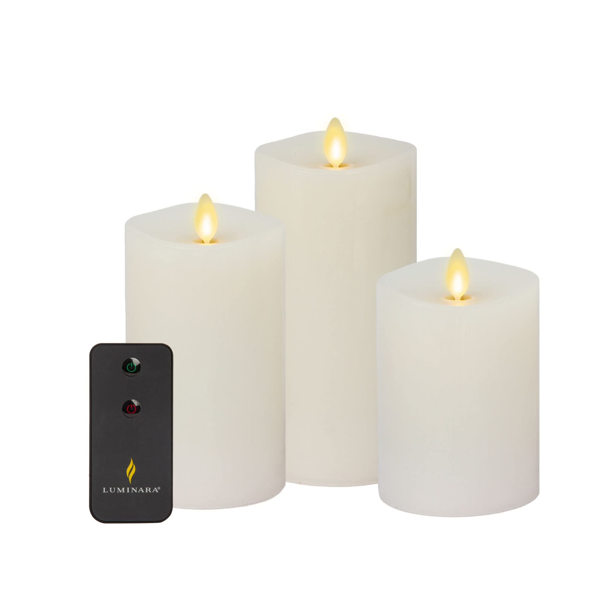 Luminara Realistic Flameless LED Candles - Set of 3 White Battery-Operated Pillar Candles with Remote Control, Moving Flame Effect & Timer Function - Perfect for Home Decor, Weddings, and Romantic Dinners