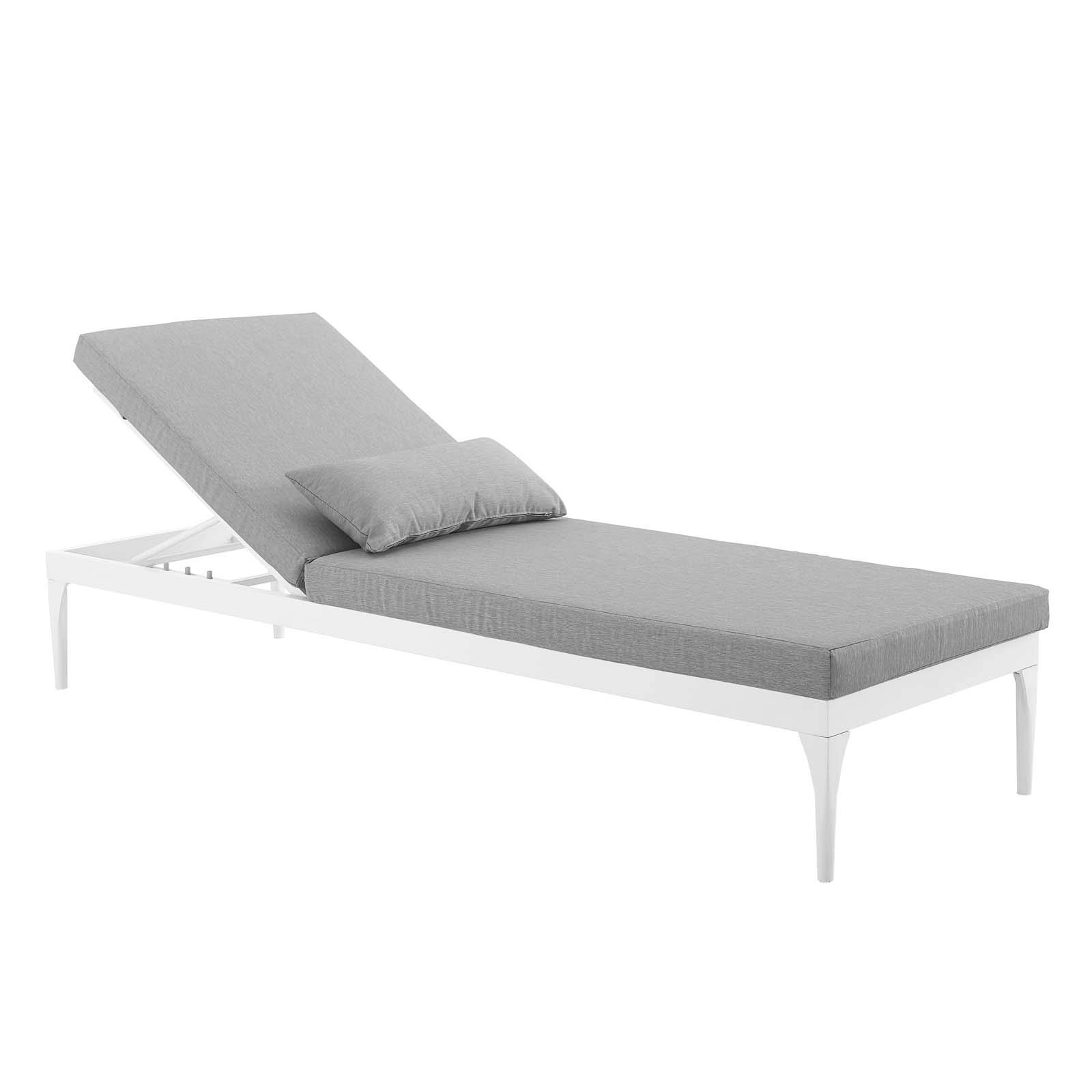 Modern Contemporary Outdoor Patio Lounge Chair - Aluminum Frame with Weather-Resistant Fabric in White & Gray - Perfect for Balcony, Poolside, or Garden Relaxation