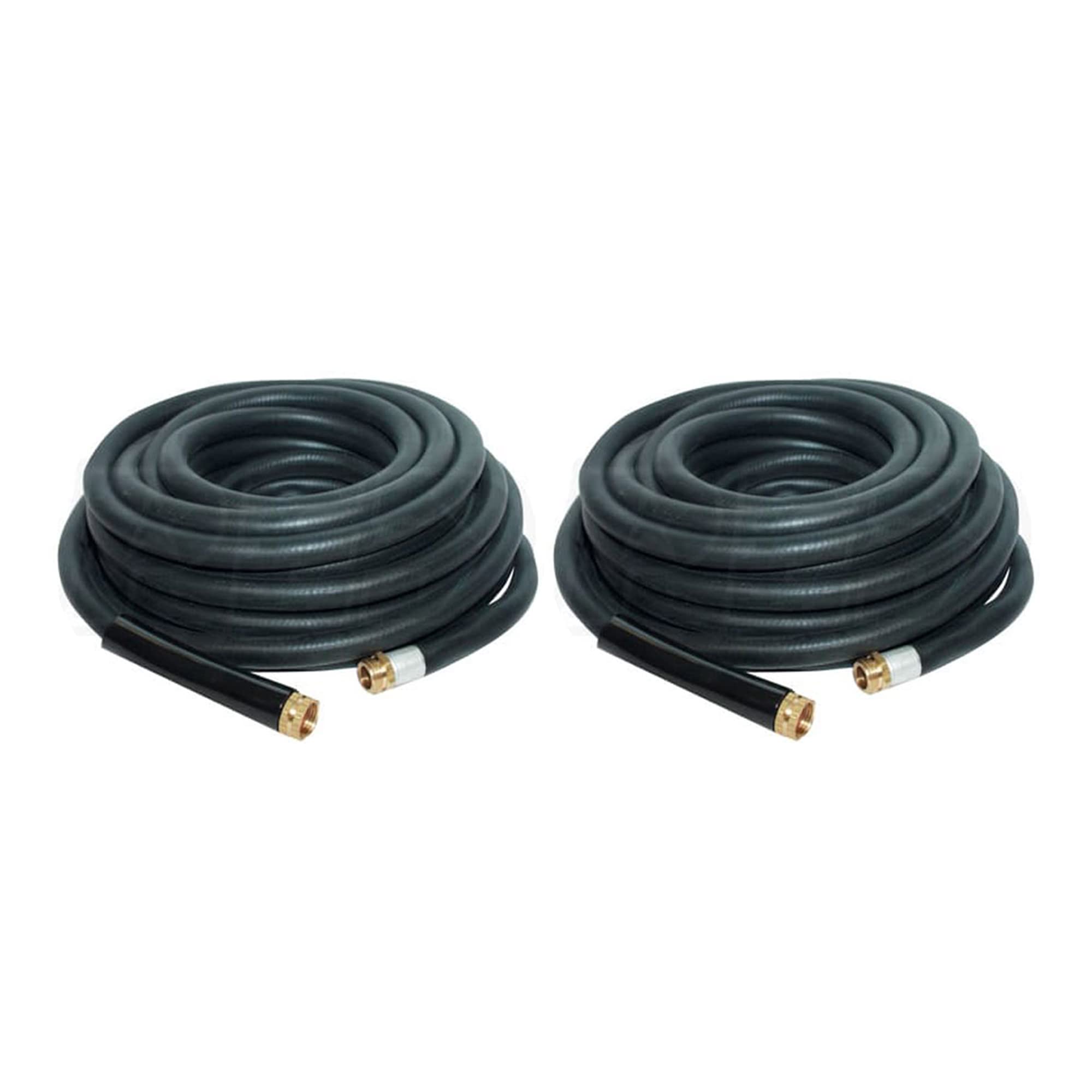 Heavy Duty 75ft Industrial Rubber Garden Hose with MGHT x FGHT Brass Fittings - 2 Pack Black Water Hose for Lawn, Yard & Outdoor Use