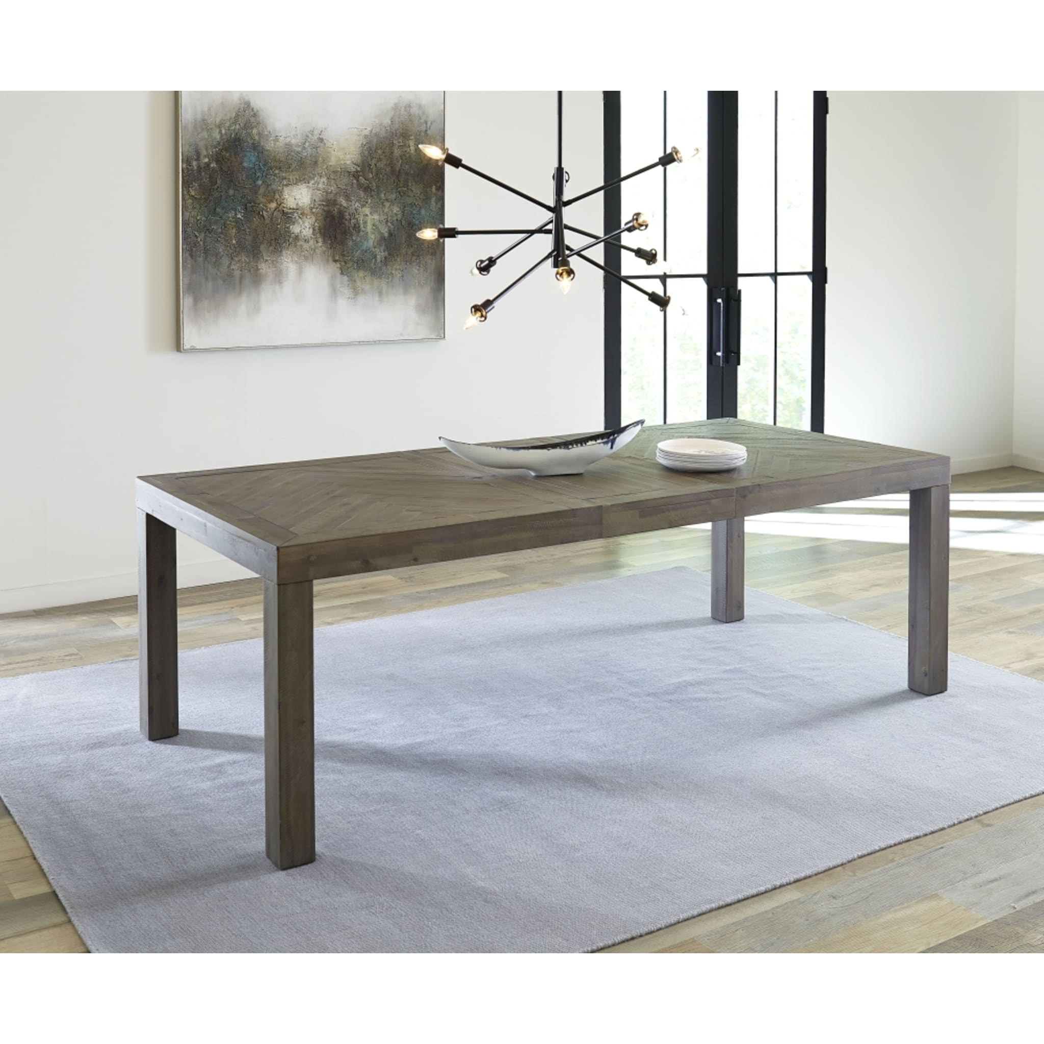 Rustic Latte Herringbone Extension Dining Table - Expandable Farmhouse Style for Small Spaces & Entertaining
