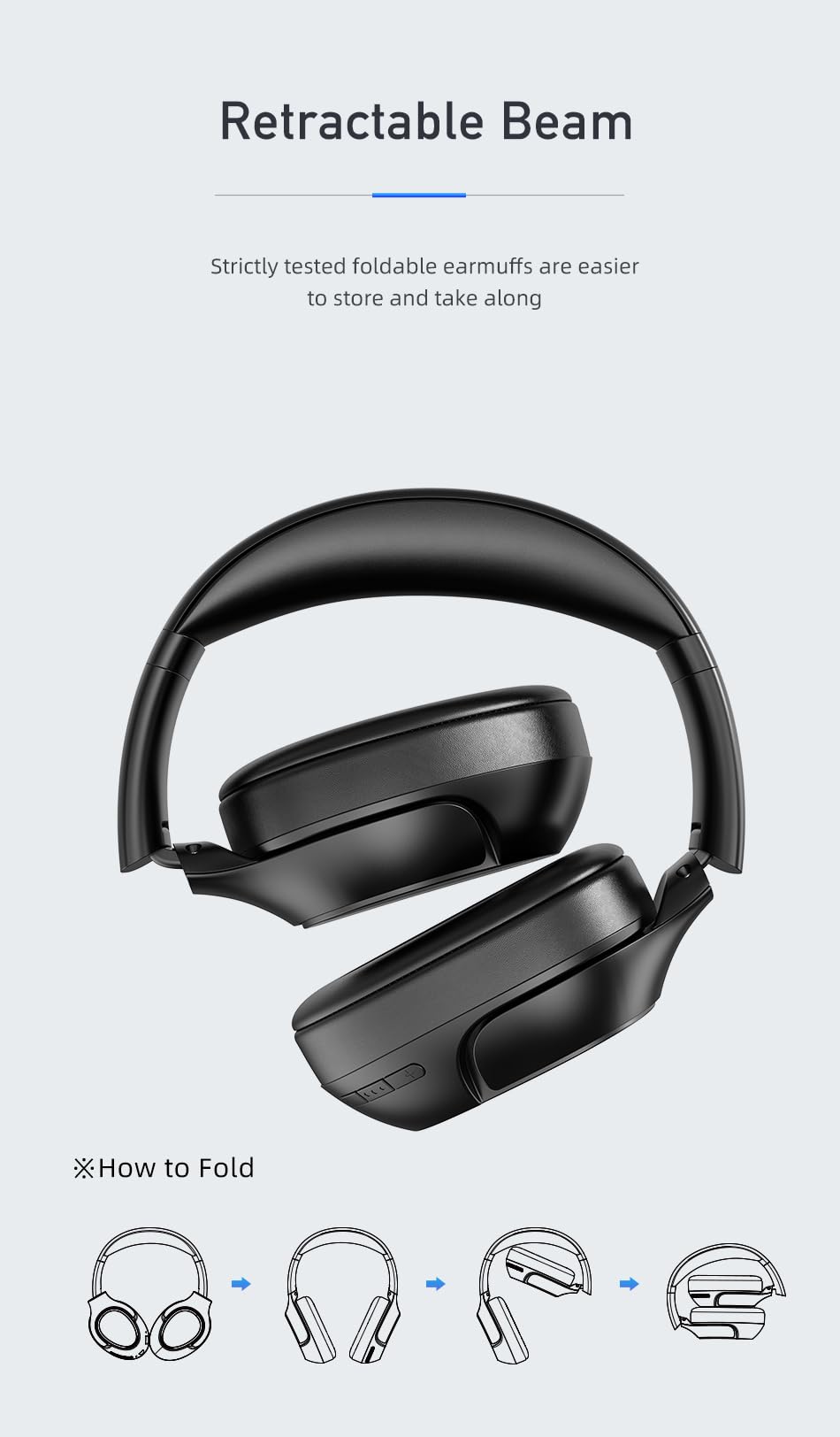 Roxel H700BT Wireless Over-Ear Headphones with Built-in Mic, 12H Playtime & 1H Fast Charge, Adjustable Foldable Lightweight Design, Deep Bass Stereo Sound - Perfect for Travel, Gaming & Music Listening