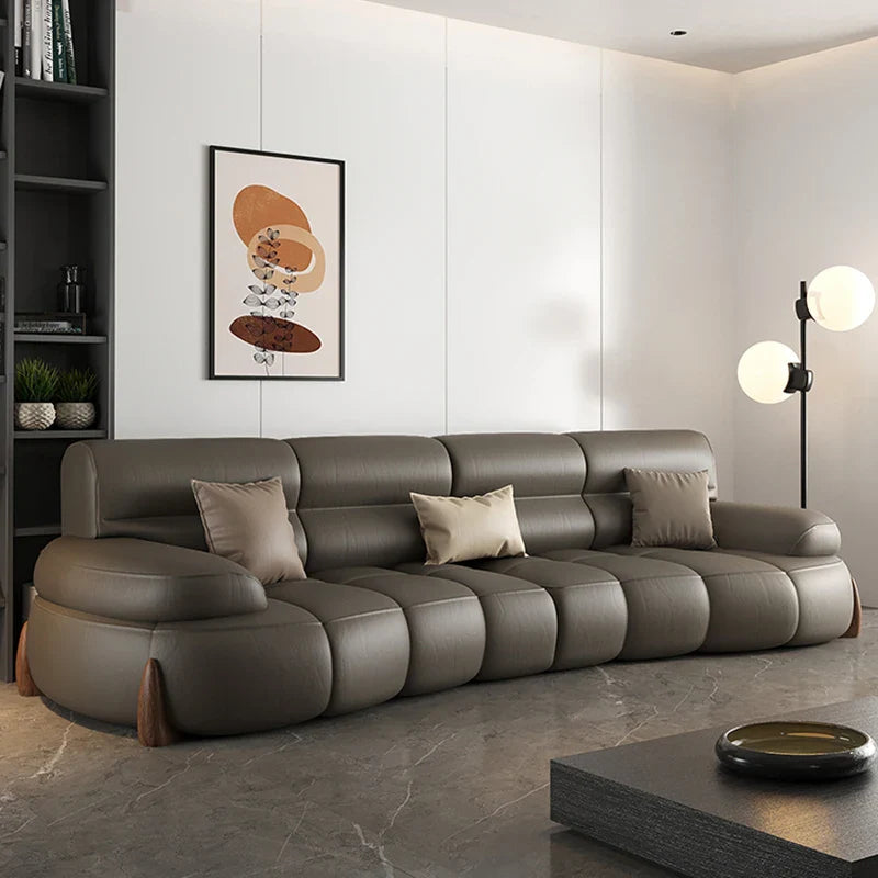 Premium Genuine Cowhide Leather Sectional Sofa Set - 7-Piece Modern Living Room Furniture for Luxury Home & Office Decor
