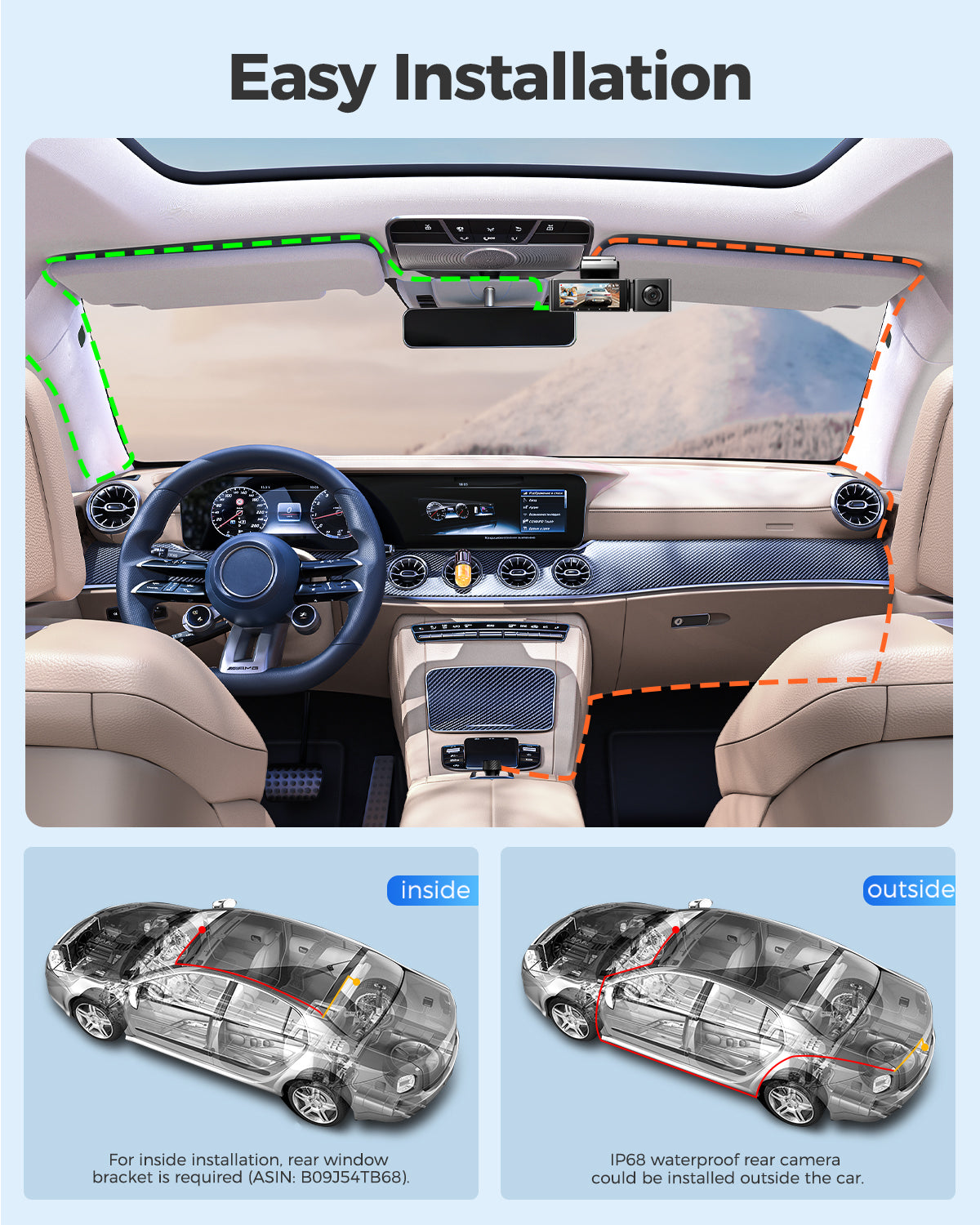 AZDOME M550 3 Channel 4K WiFi Dash Cam with 2.5K+1080P+2.5K Resolution, Built-in GPS, 24H Parking Mode, IR Night Vision & WDR - Includes Free 64GB Card (Supports up to 256GB) - Easy Installation for Cars, Trucks & RVs