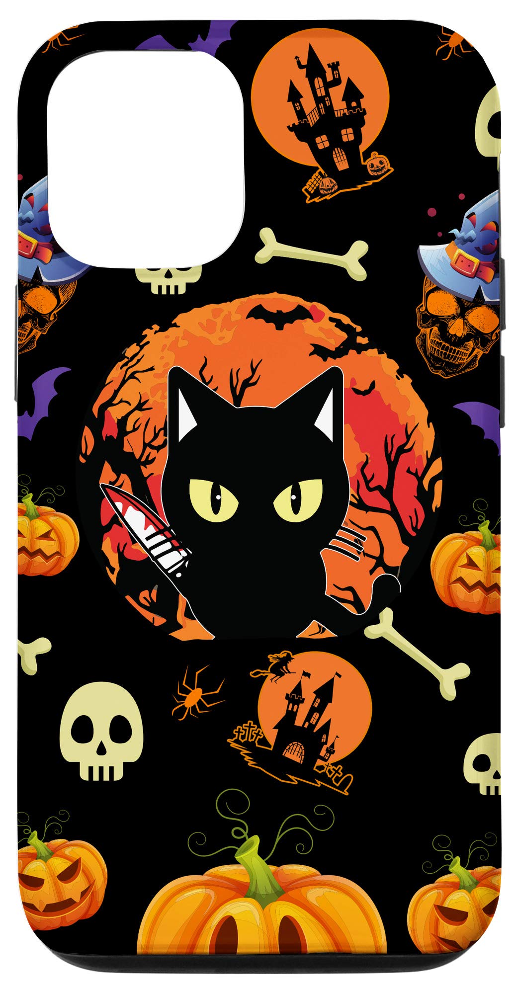 iPhone 12/12 Pro Halloween Case - Cute Jack-O'-Lantern Cat with Knife Design | Protective Phone Cover for Halloween Parties & Spooky Decor