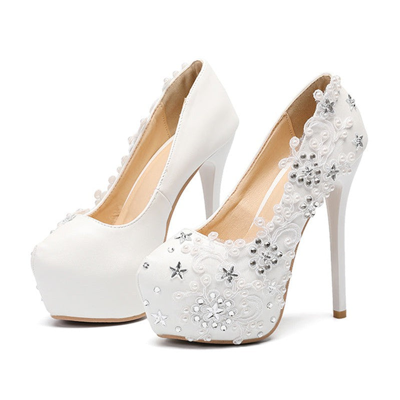 Sparkling Diamond Lace Flower High Heels for Women - European & American Water Platform Stiletto Pumps - Perfect for Parties, Weddings & Special Occasions