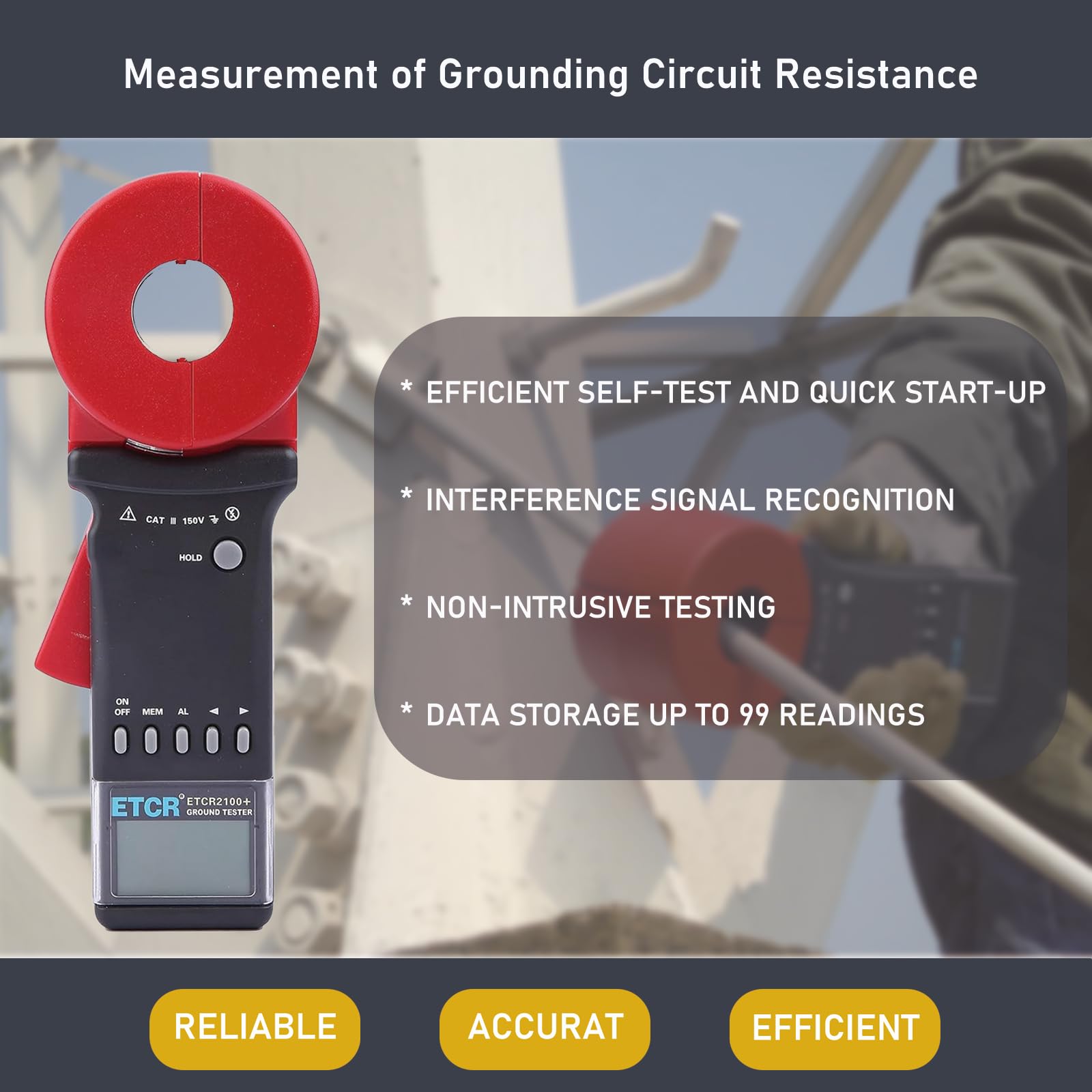 ETCR2100+ Digital Clamp Ground Earth Resistance Meter Tester 0.01-1200Ω - Professional Electrical Testing Tool for Industrial, Commercial & Home Use