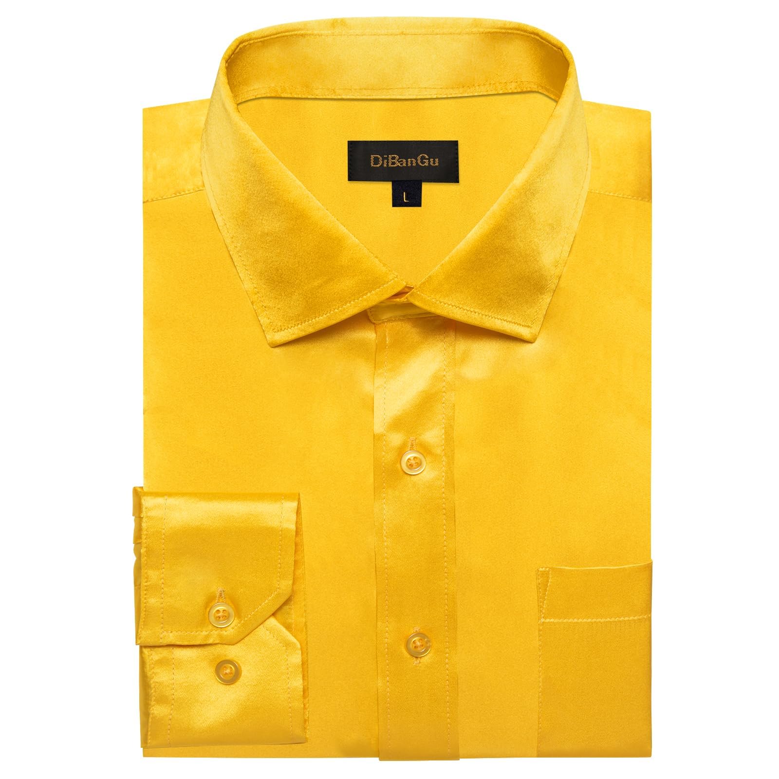Premium Men's Satin Long Sleeve Dress Shirt - Shiny Button Down Formal Shirt with Pocket - Regular Fit for Wedding, Party & Business Occasions - Office Wear & Special Events Attire