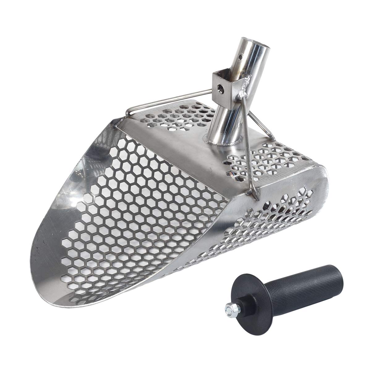 Premium Stainless Steel Beach Sand Scoop for Metal Detecting - Lightweight Carbon Fiber Pole with Handle & String - Hydra 11x8 Round - Perfect for Treasure Hunting, Beachcombing & Outdoor Adventures