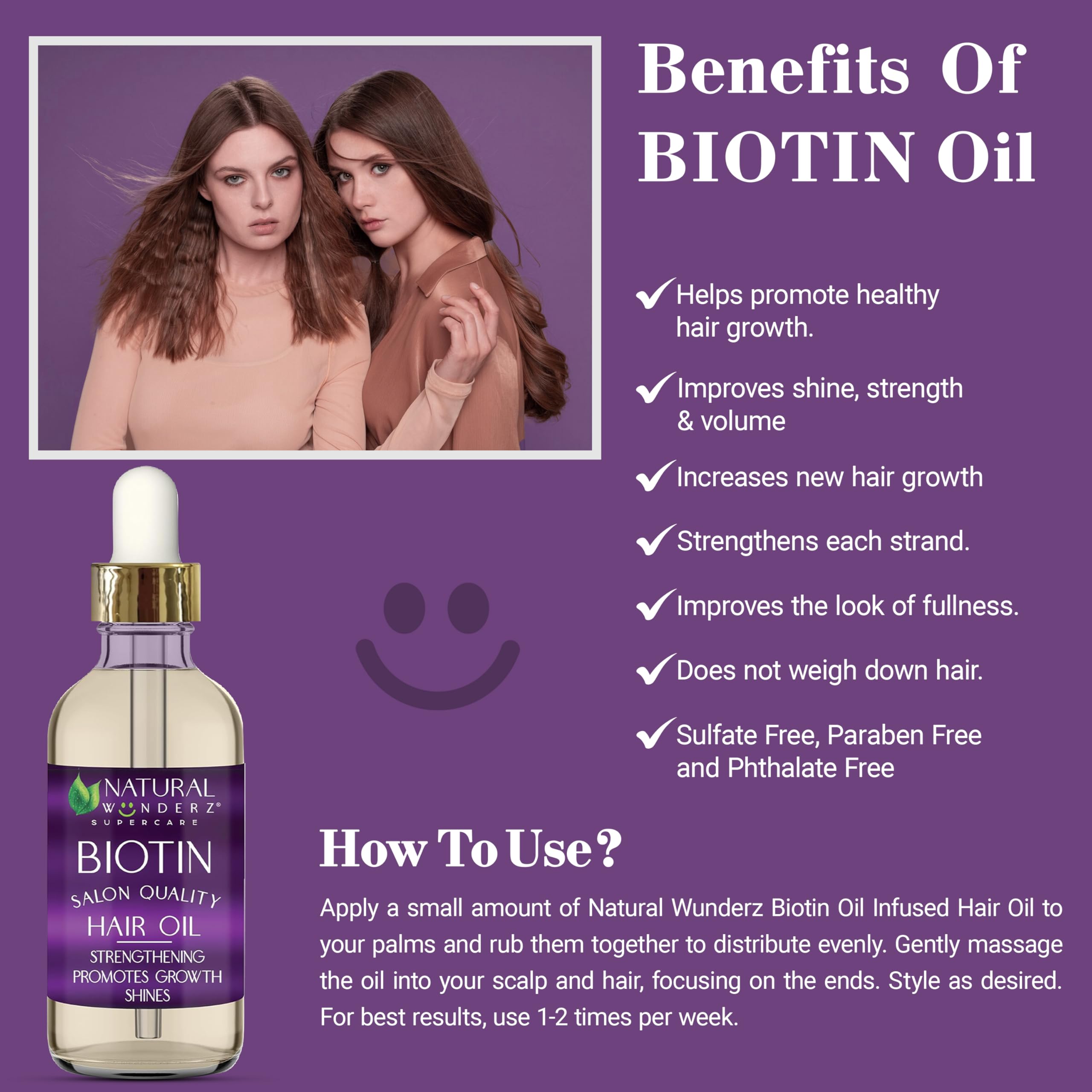Biotin Hair Growth Oil with Collagen & Vitamin B7 - Thickening Serum for Dry Damaged Hair - Sulfate Free Vegan Scalp Treatment (4 Fl Oz) - Perfect for Daily Hair Care & Styling Routine