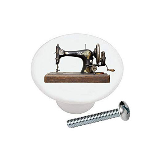Vintage Sewing Machine Design Ceramic Drawer Pulls - Antique Style Cabinet Knobs for Dresser, Wardrobe & Furniture - Perfect for Craft Rooms, Sewing Studios & Vintage Home Decor