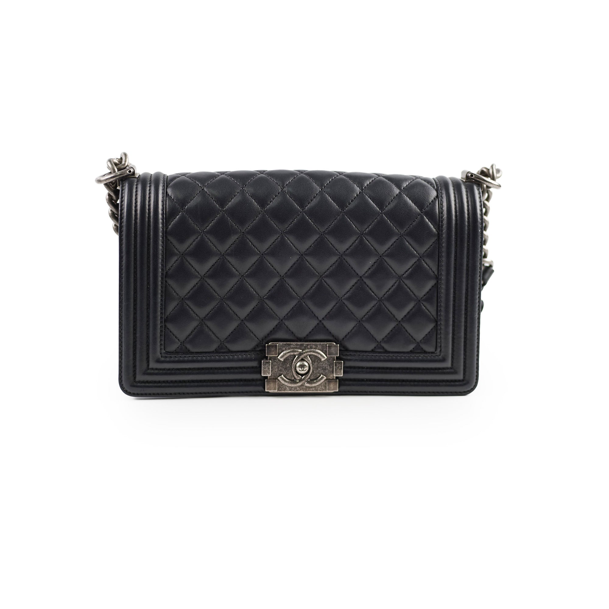 Chanel Old Medium Boy Bag Black Lambskin Leather 23 Series - Luxury Handbag for Women, Perfect for Parties, Work & Everyday Use