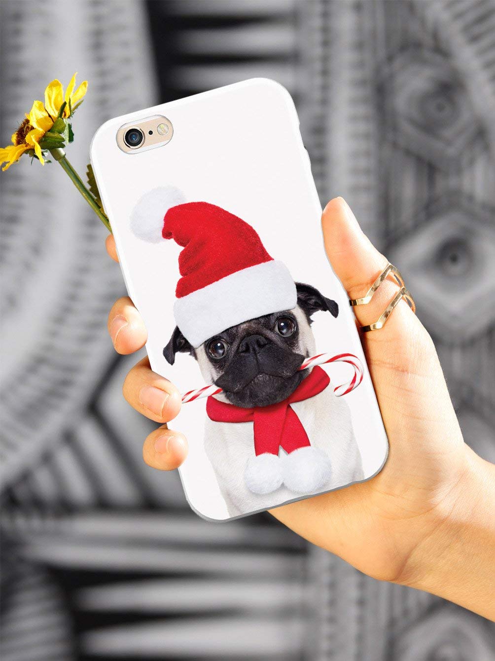 **Inspired Cases - iPhone 11 Pro Case with 3D Textured Design - Shockproof Protective Cover for Apple iPhone 11 Pro - Candy Cane Christmas Pug Pattern - Perfect for Holiday Gifts & Everyday Use**