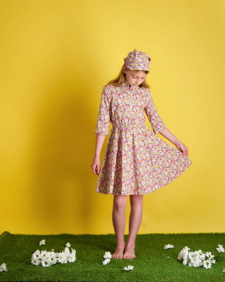 Gabriela Women's Circle Skirt Dress - Floral Daisy Print in Pink & Navy | Perfect for Summer Outfits, Beach Vacations & Boho Fashion