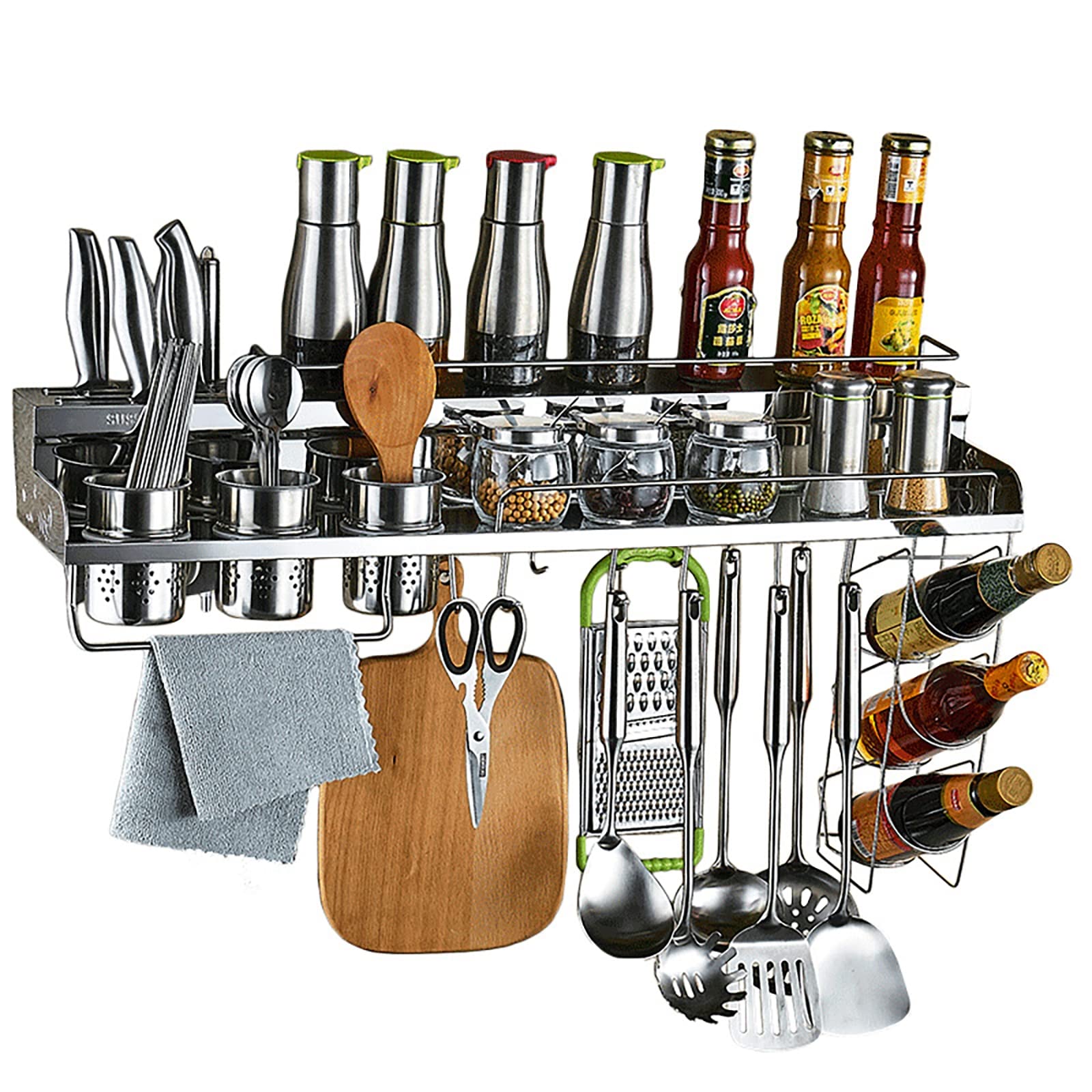 KACT 80CM Large Spice Rack Organizer - Wall Mount or Cabinet Storage Shelf for Kitchen | Space Saving Seasoning & Spice Holder | Sturdy Pantry Door & Shower Caddy | Perfect for Small Kitchens, Pantry Organization & Bathroom Storage