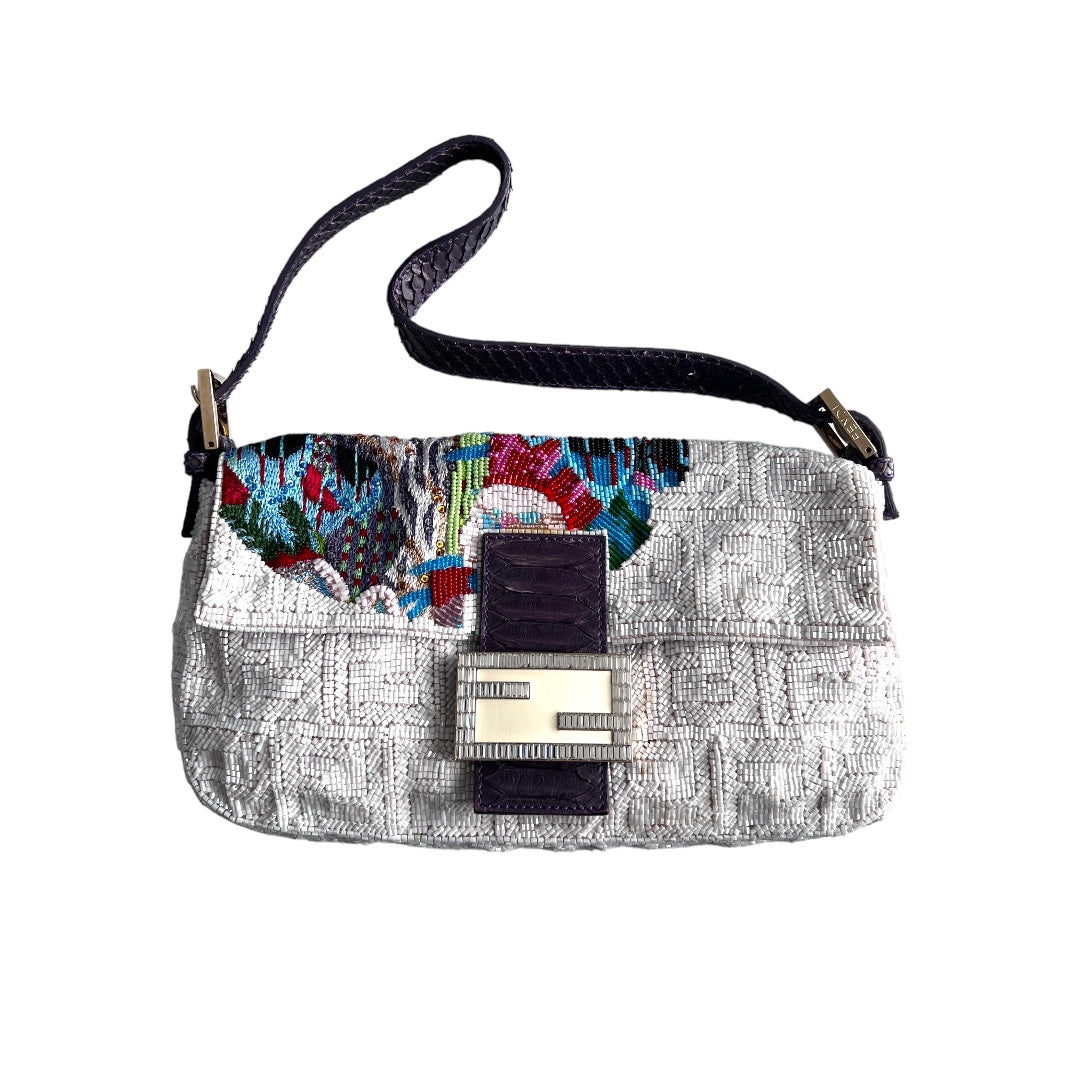 Fendi Embroidered Beaded Zucca Baguette Bag - Luxury Designer Crossbody Purse for Women, Fashion Accessory for Parties, Weddings & Evening Events