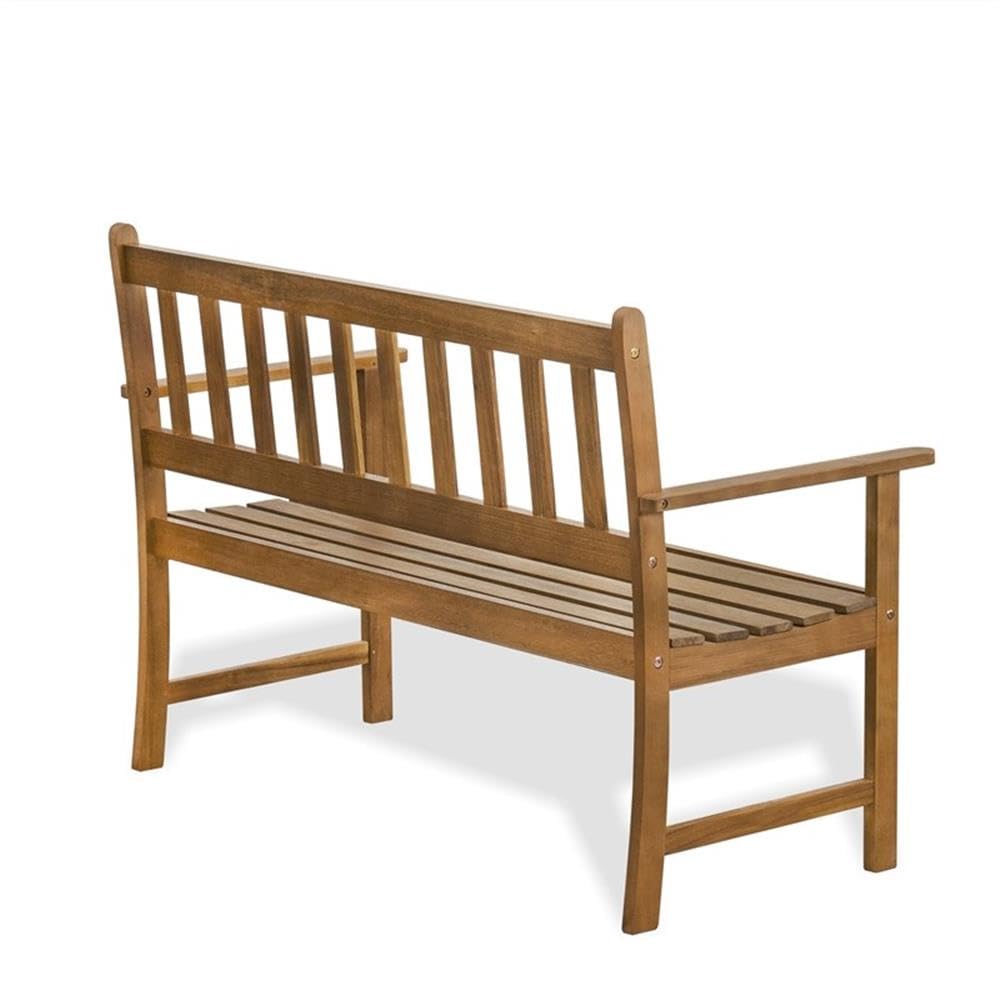 East West Furniture Belmont Wooden Patio Bench with Backrest - 48x22x33 Inch Acacia Wood Outdoor Bench, Natural Oil Finish - Perfect for Garden, Deck, Porch and Backyard Relaxation