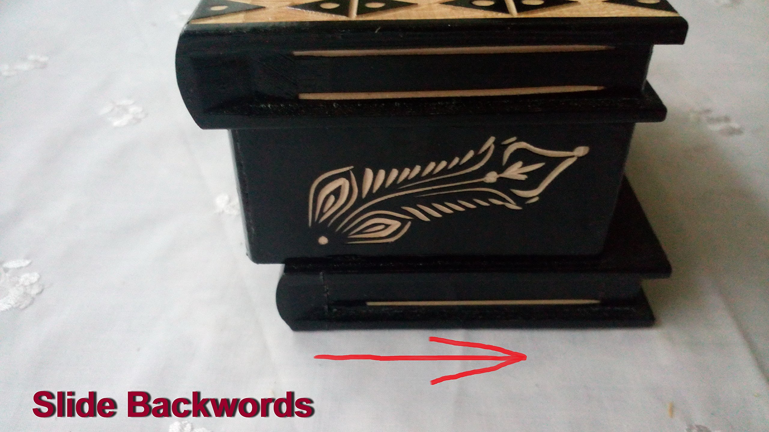 Handcarved Wooden Magic Puzzle Box - Secret Treasure Storage Jewelry Box with Hidden Compartment (Black) - Perfect for Gifts, Jewelry Storage & Brain Teaser Games