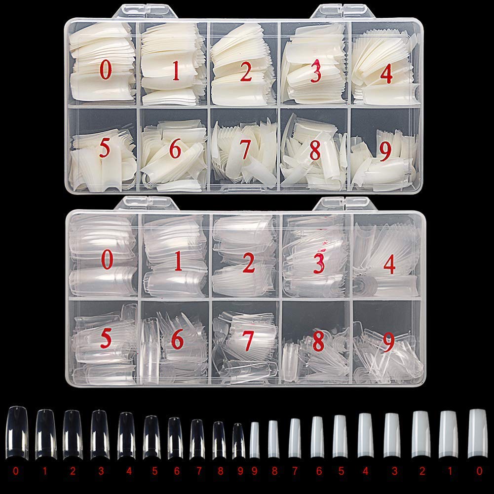 FAMEZA Clear Acrylic Nail Tips - 200 Pcs Natural Fake Nails in 10 Sizes with Storage Box - Perfect for Nail Salon, DIY Manicure & Home Nail Art