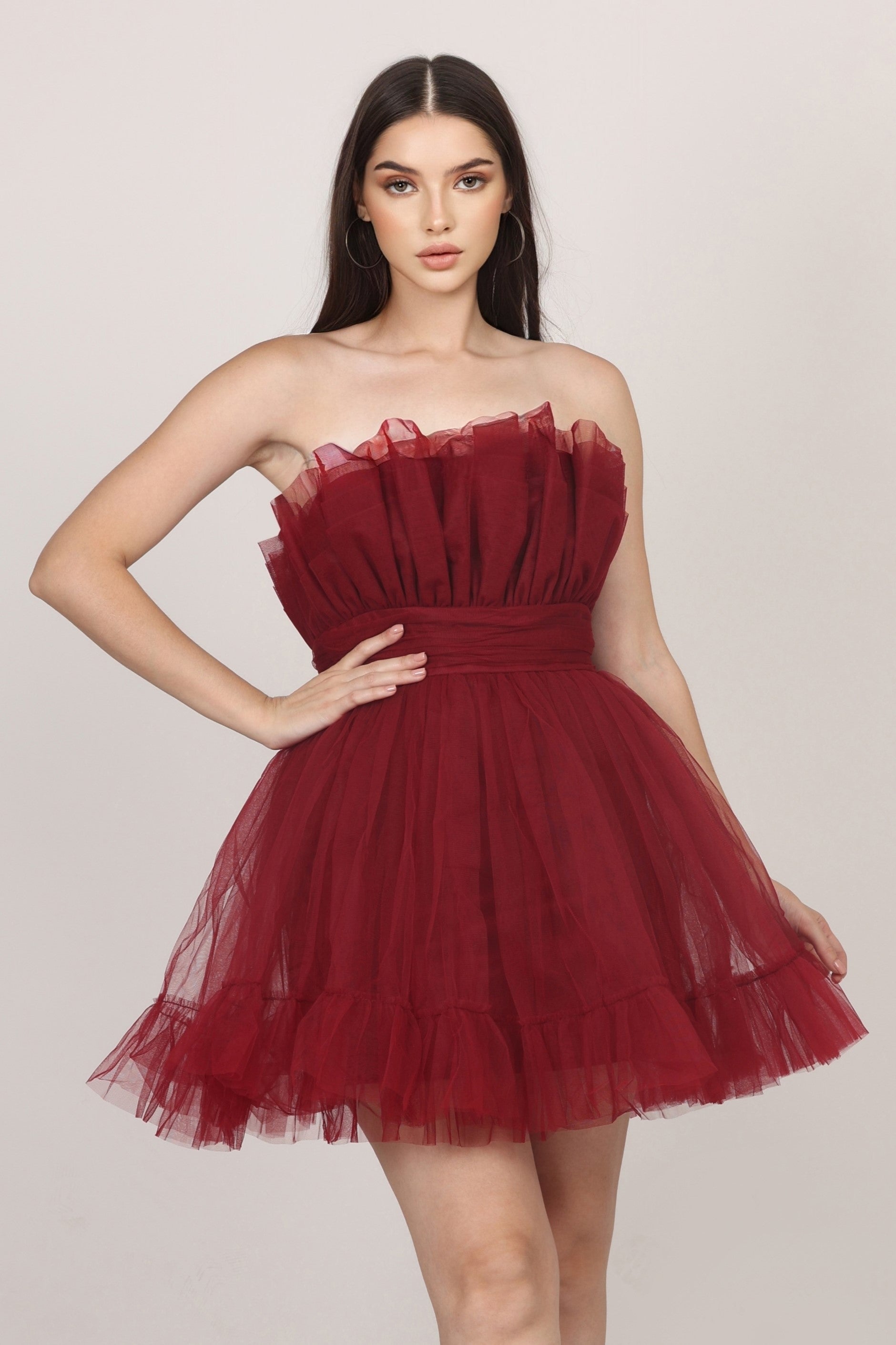Astro Red Caspian Tulle Mini Dress for Women - Elegant Party, Cocktail & Evening Wear
