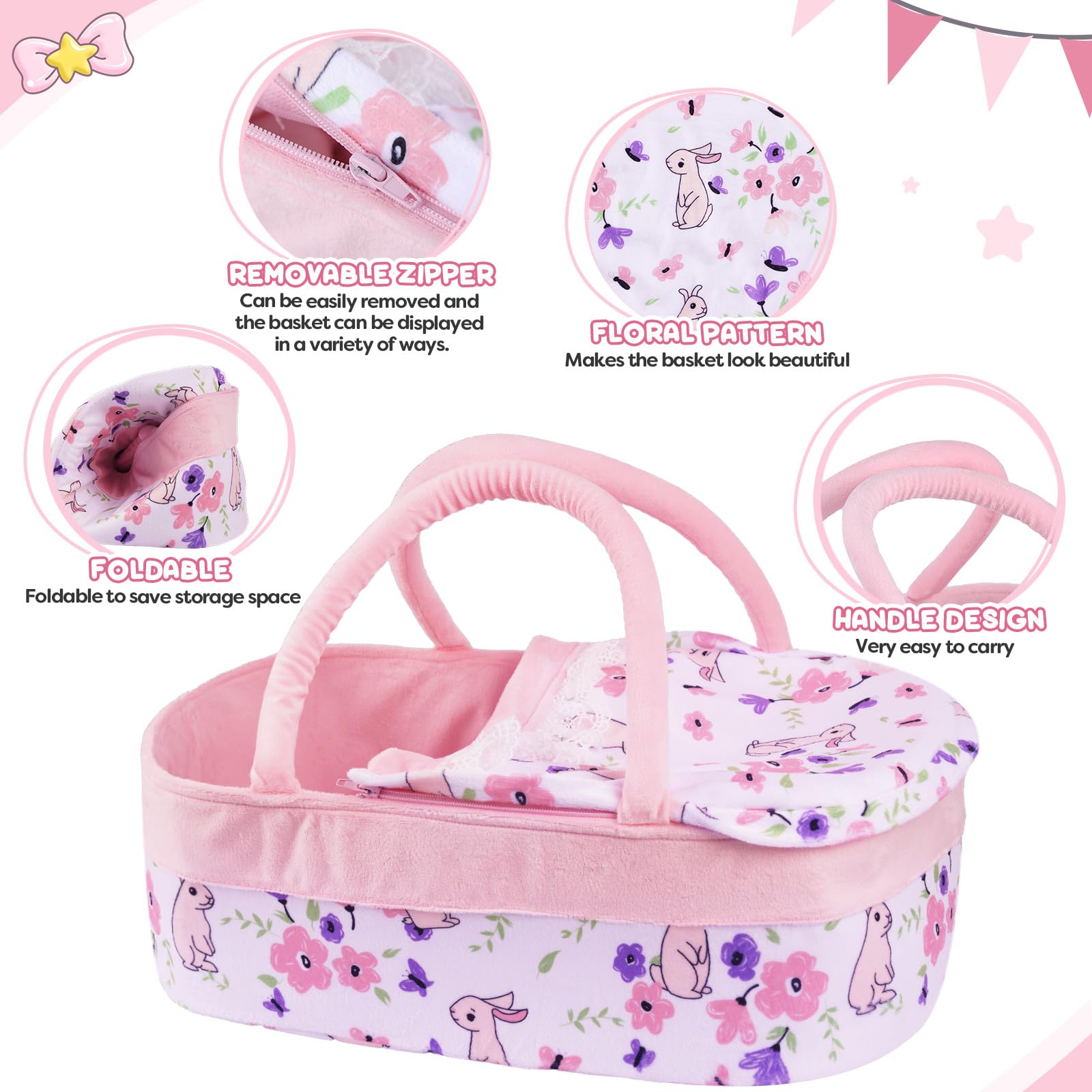 8-Piece Reborn Baby Doll Clothes Set with Bassinet & Bunny Toy - Outfits for 17-22 Inch Newborn Baby Dolls - Perfect for Playtime, Nursery Decor & Gift Giving