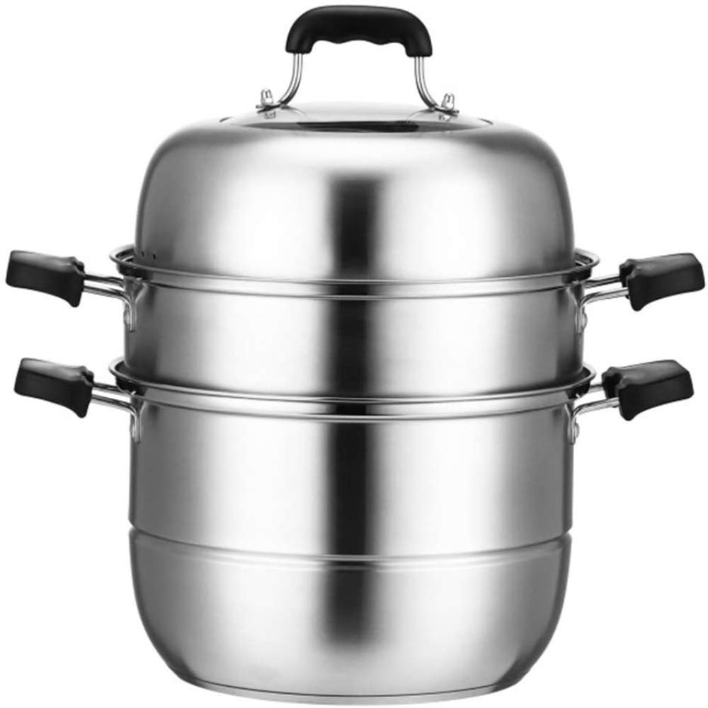 QiuQiu 30cm Stainless Steel Steamer Pot with Transparent Lid - Multi-Functional Soup Pot & Saucepan for Cooking, Steaming - Perfect for Home Kitchen & Restaurant Use (Ideal for Making Dim Sum, Vegetables & Healthy Meals)