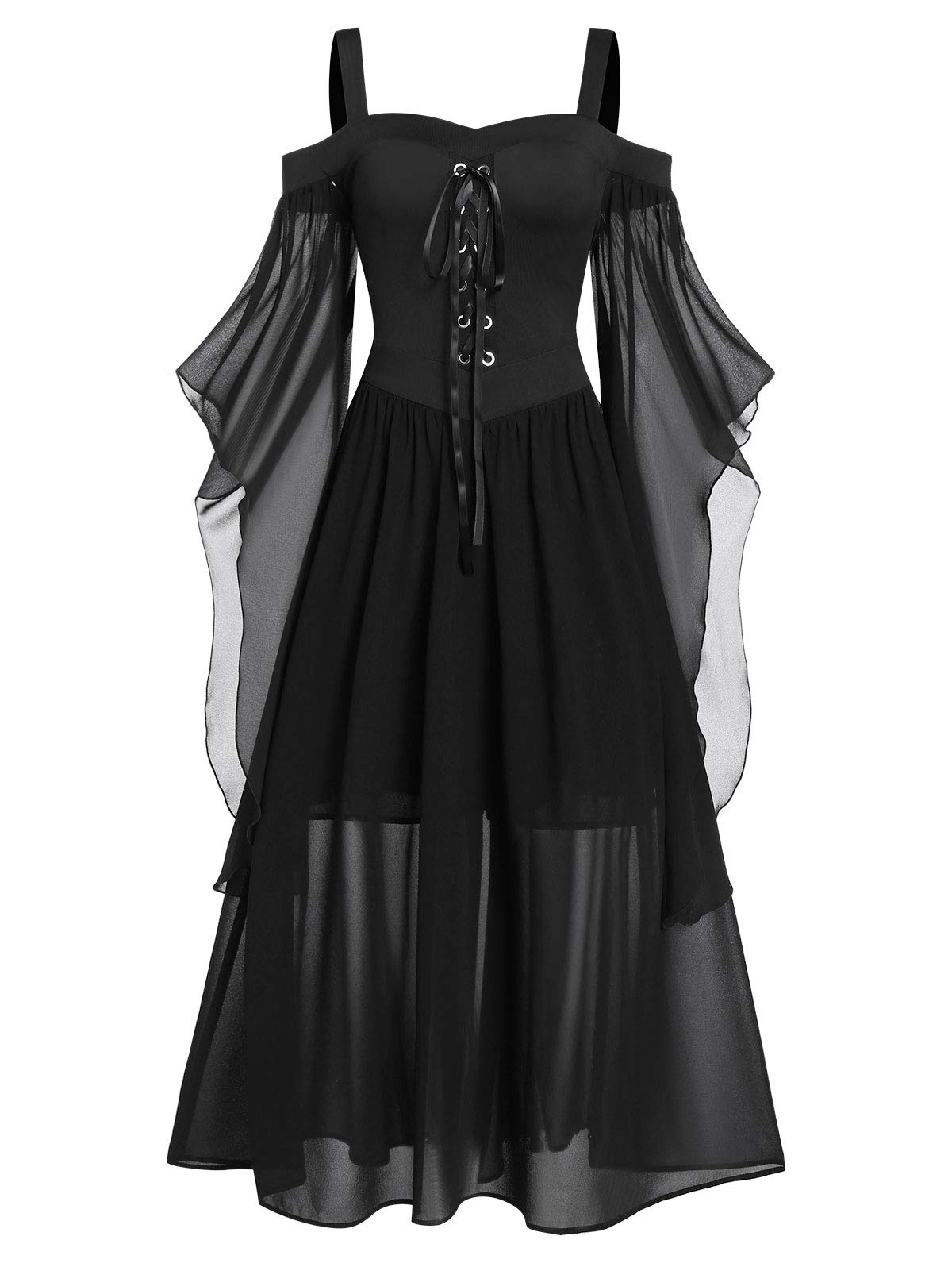 Women's Gothic Vintage Halloween Cosplay Dress for Dance Party | Elegant Lace Long Sleeve Costume for Halloween, Cosplay, Themed Parties & Nightclub Events