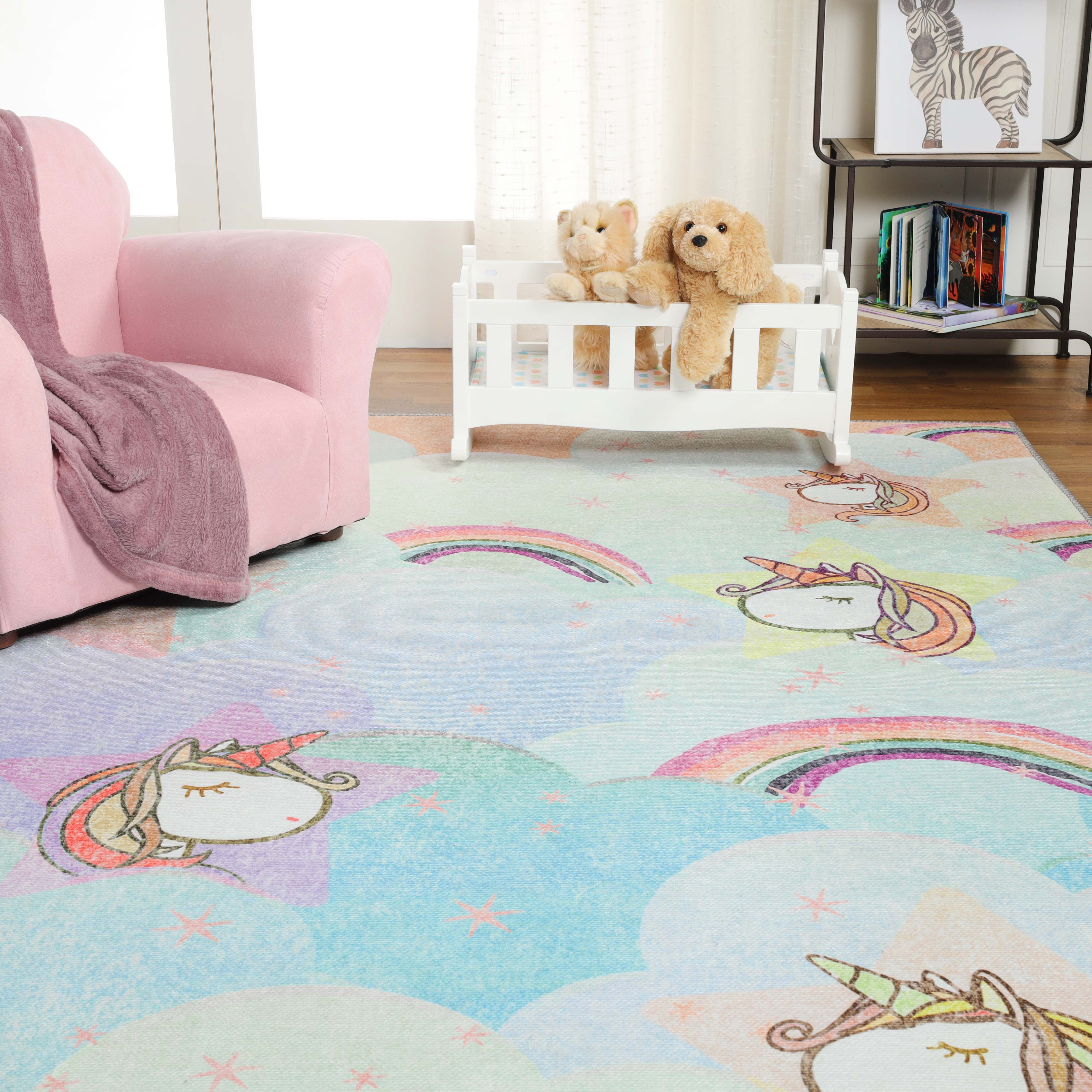 Soft Unicorn Rainbow Kids Playroom Rug - Non-Slip Nursery Carpet for Toddlers & Children - Perfect for Bedroom, Play Area & Daycare Decor