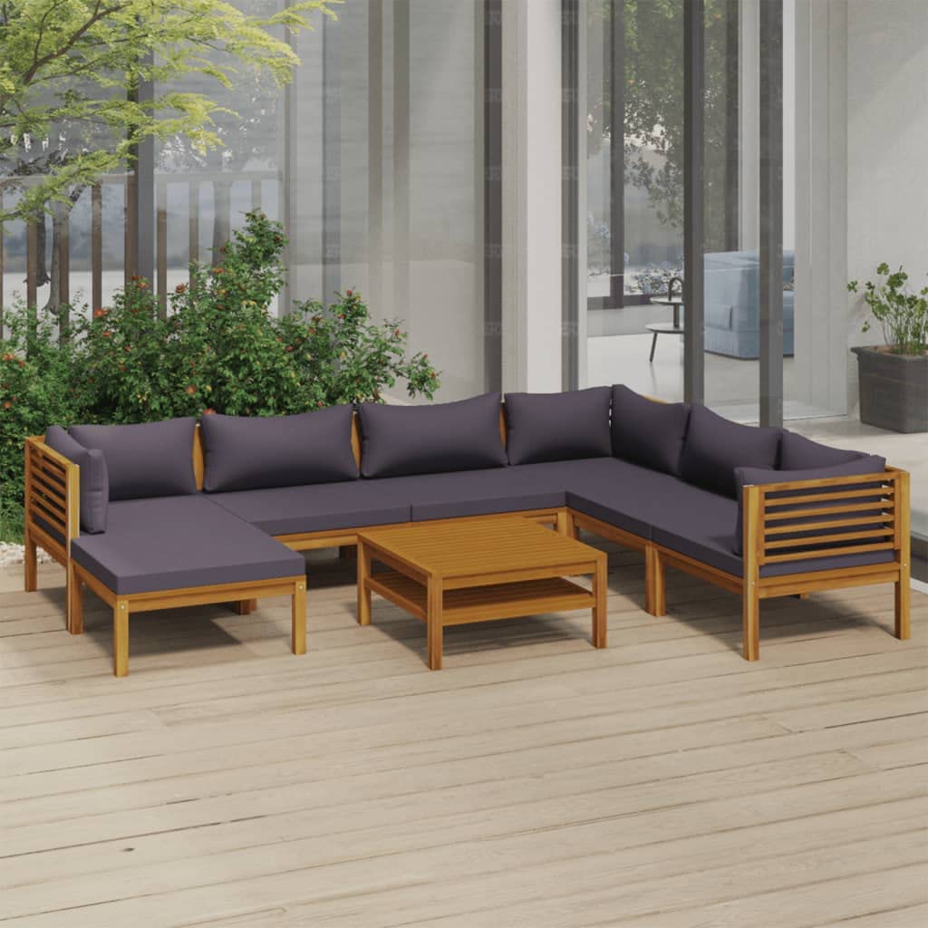 vidaXL 8-Piece Solid Acacia Wood Patio Lounge Set with Cushions - Outdoor Garden Furniture, Modular Sofa Seating for Terrace, Deck & Backyard Relaxation