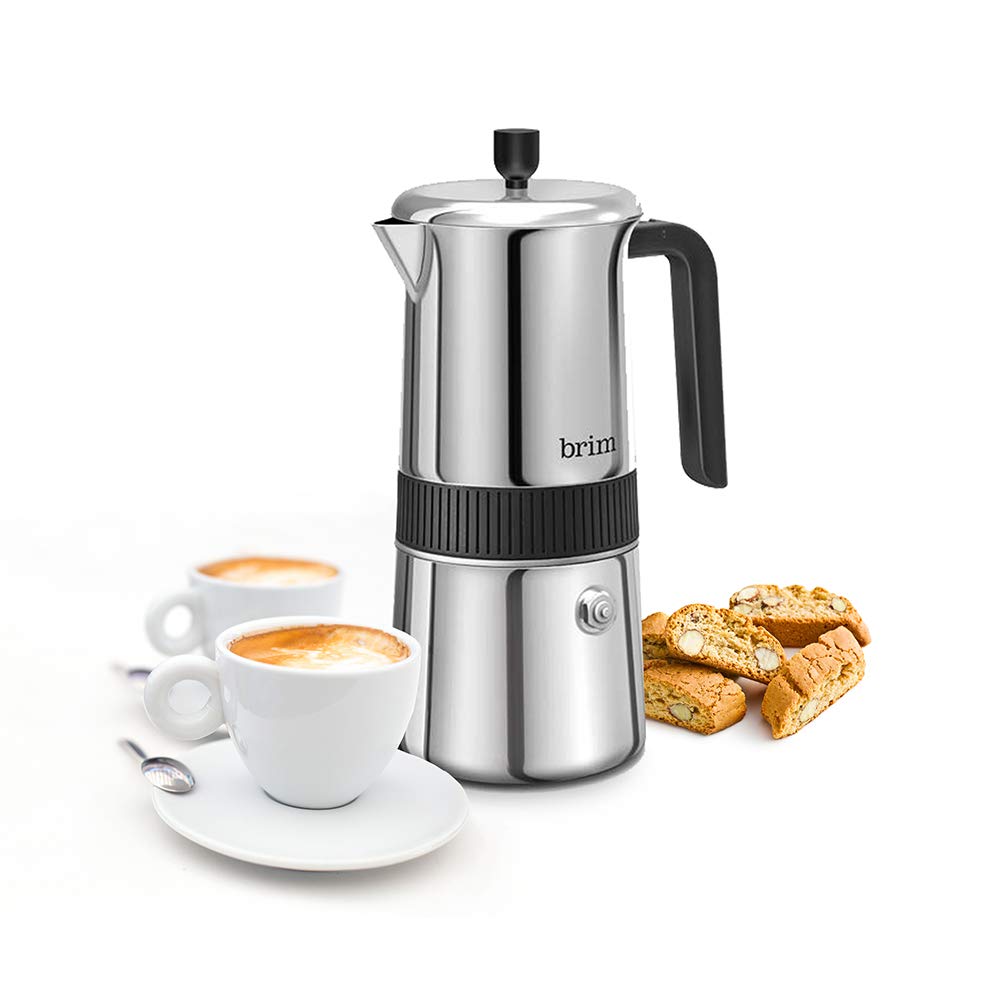 Brim 6 Cup Stovetop Espresso Maker with Black Handle - Perfect for Home Coffee Brewing & Italian Style Espresso