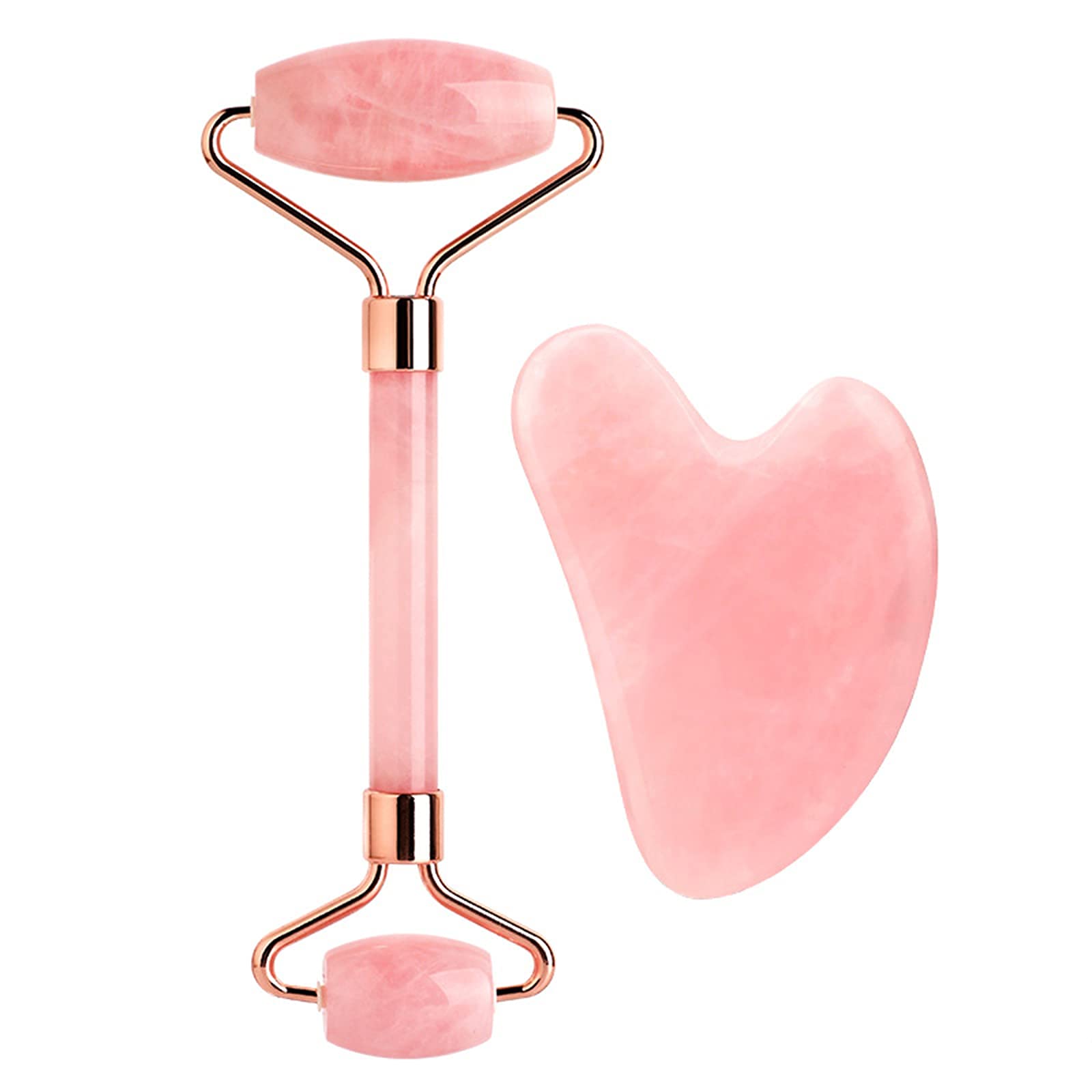 Natural Rose Quartz Jade Roller & Gua Sha Set - Facial Massage Tools for Skin Care, Anti-Aging & Lymphatic Drainage - Pink Beauty Roller for Face & Neck (Perfect for Daily Skincare Routine & Relaxation)