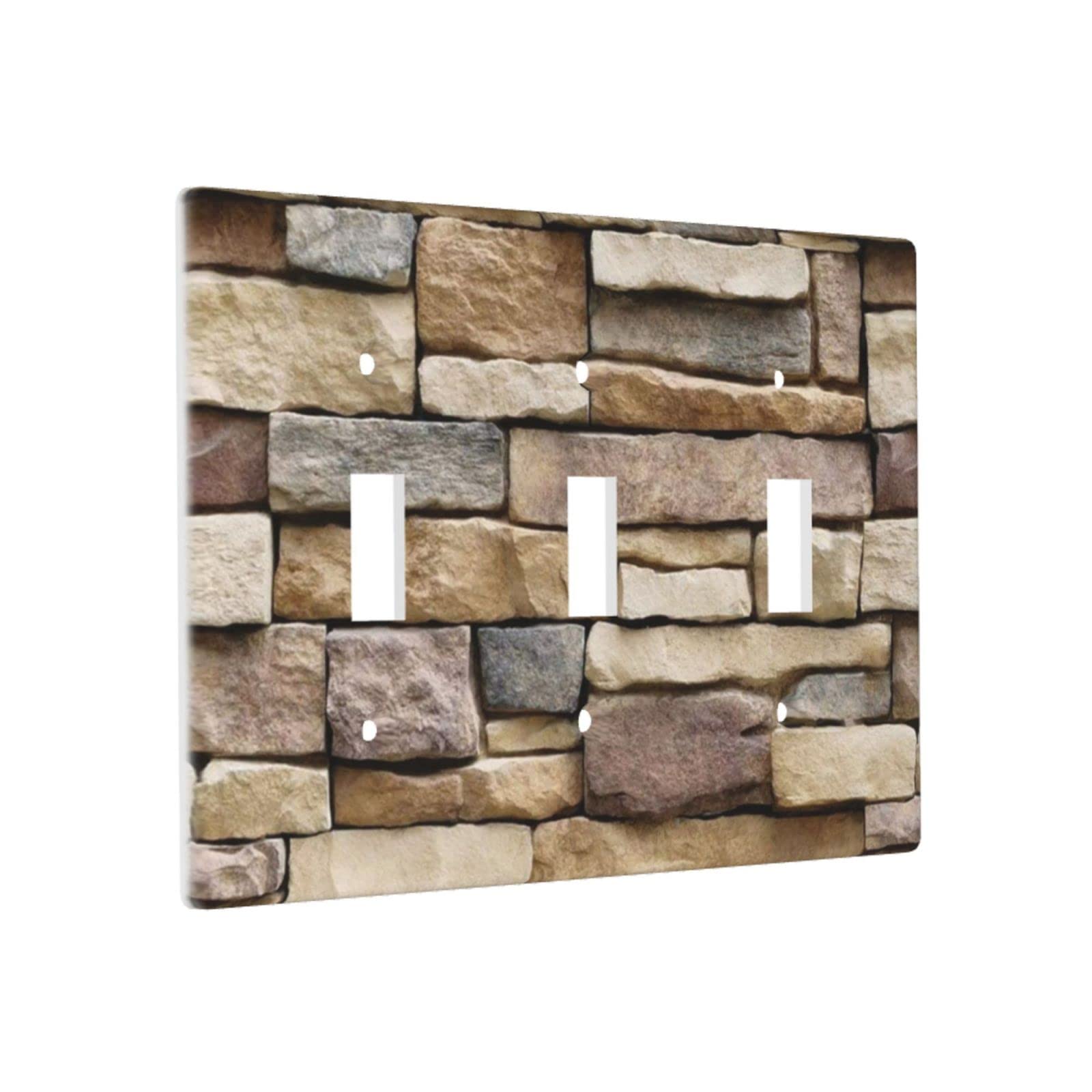 Funny Stone Decorative Light Switch Cover - Triple Toggle 3 Gang Wall Plate for Bathroom, Kitchen & Bedroom - 4.50 x 6.38 Inch Rock Texture Faceplate - Unique Home Decor Accessory for Modern Interiors