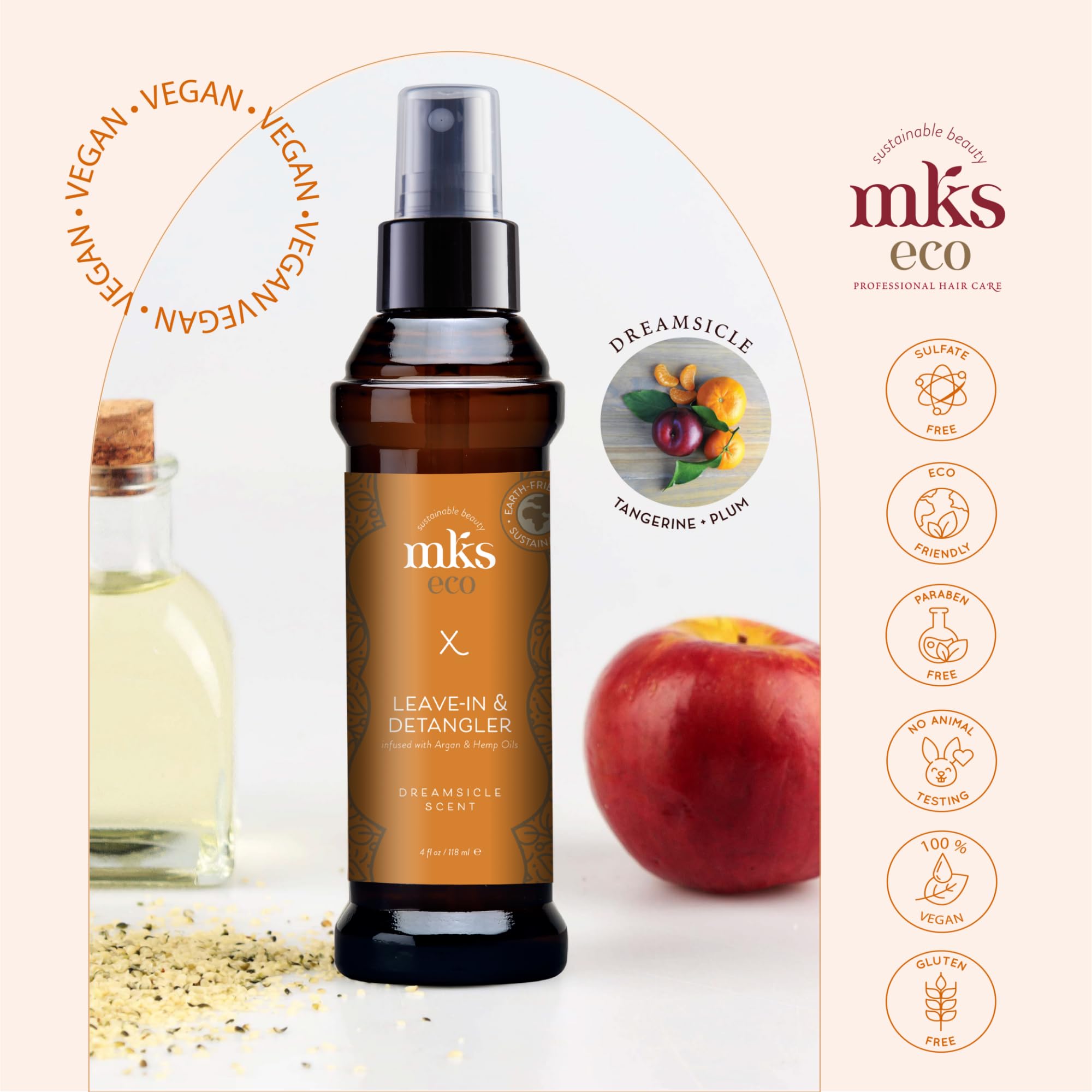 MKS eco X Leave-In Hair Treatment & Detangler with Moroccan Argan Oil & Hemp Seed Oil - Vegan, Cruelty Free Hair Care for Dry, Damaged Hair - Perfect for Daily Frizz Control & Post-Shower Detangling