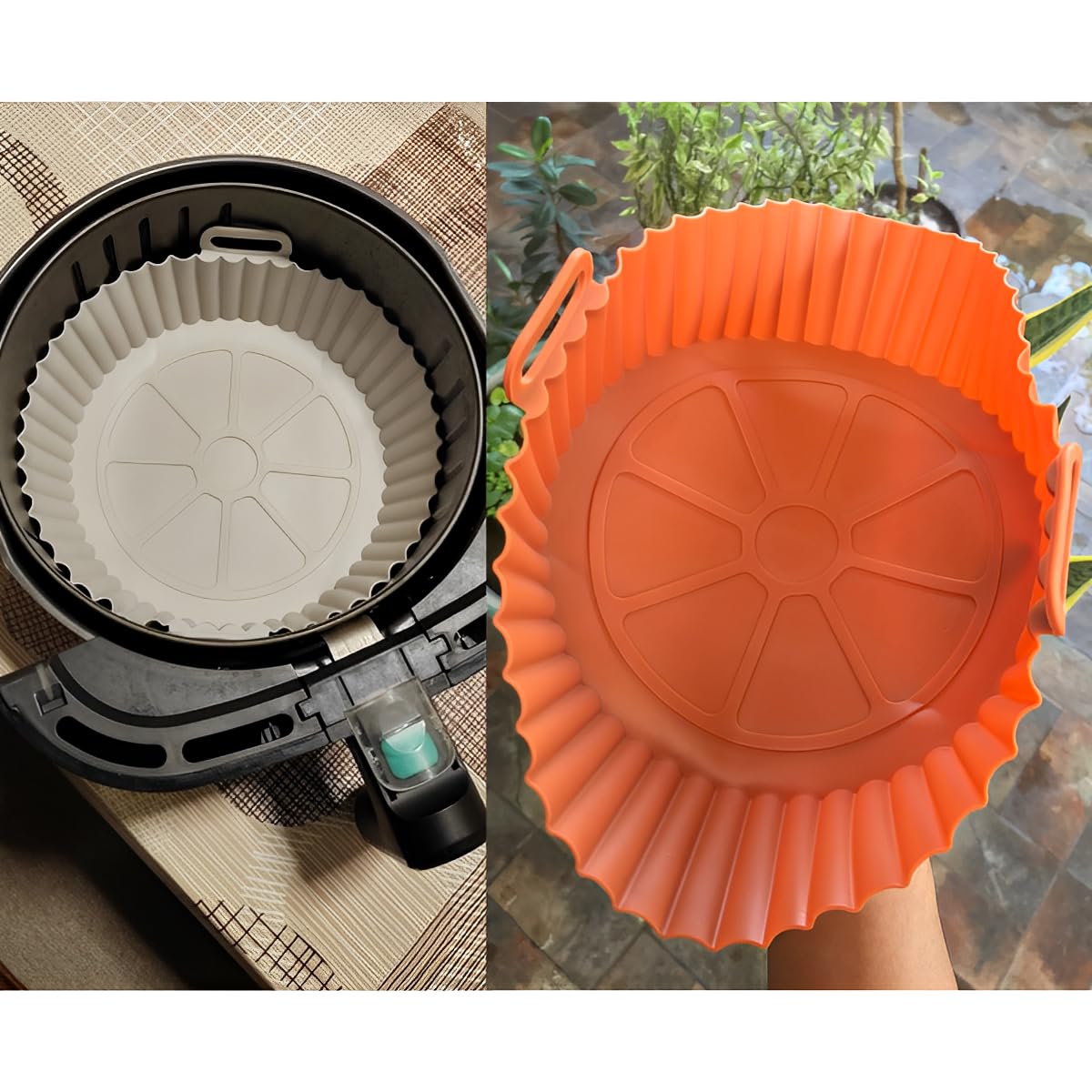 2-Piece Non-Stick Silicone Air Fryer Basket Set with Handle - Reusable, Oven & Microwave Safe for Healthy Cooking | Perfect for Roasting, Baking, and Reheating Food