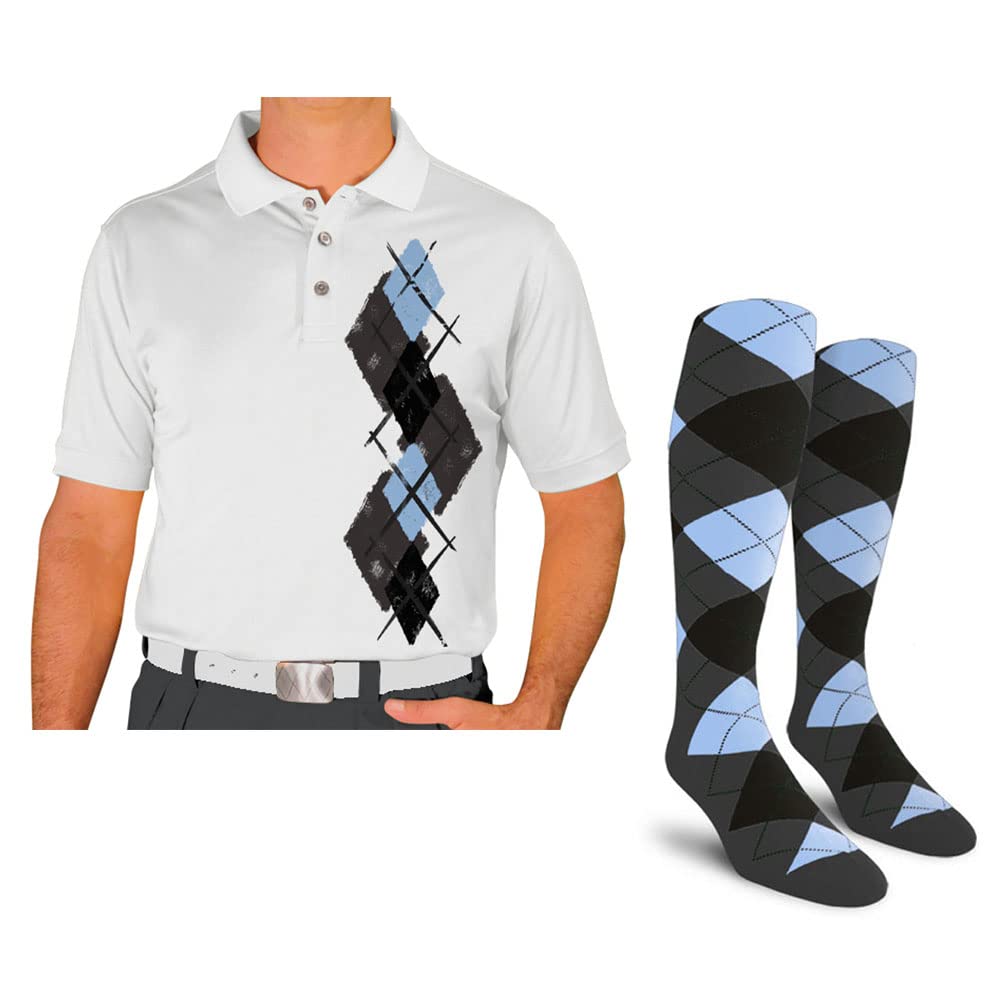 Men's Dry Fit Short Sleeve Graphic Golf Polo Shirt with Matching Socks - Argyle Paradise Design (Sizes 4A-4Z) | Moisture-Wicking Performance Shirt for Golf, Tennis & Casual Wear